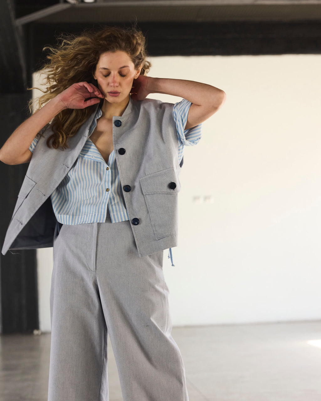 Gilet Dragonnier 100% Algodón Listado Azul