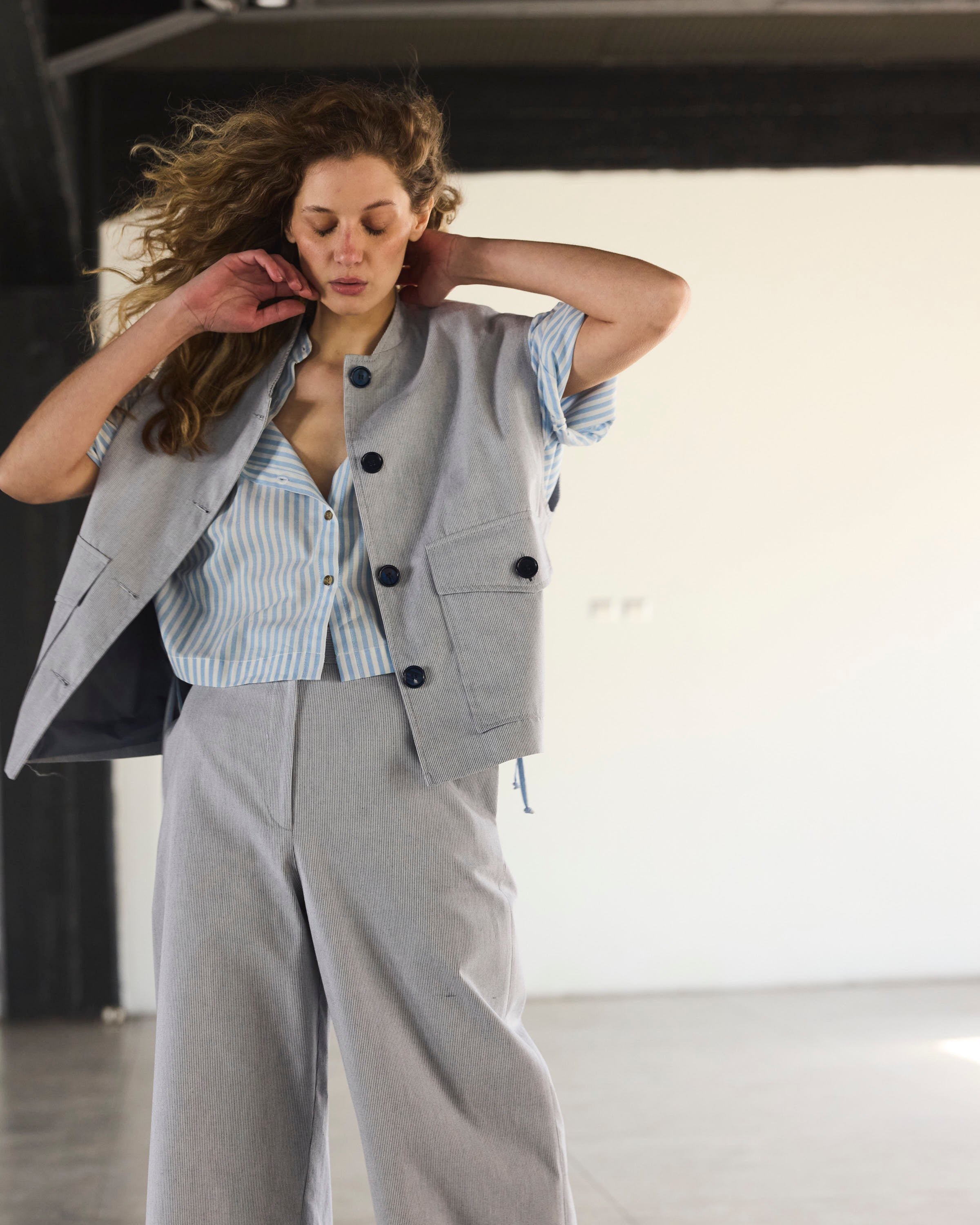 Gilet Dragonnier 100% Algodón Listado Azul