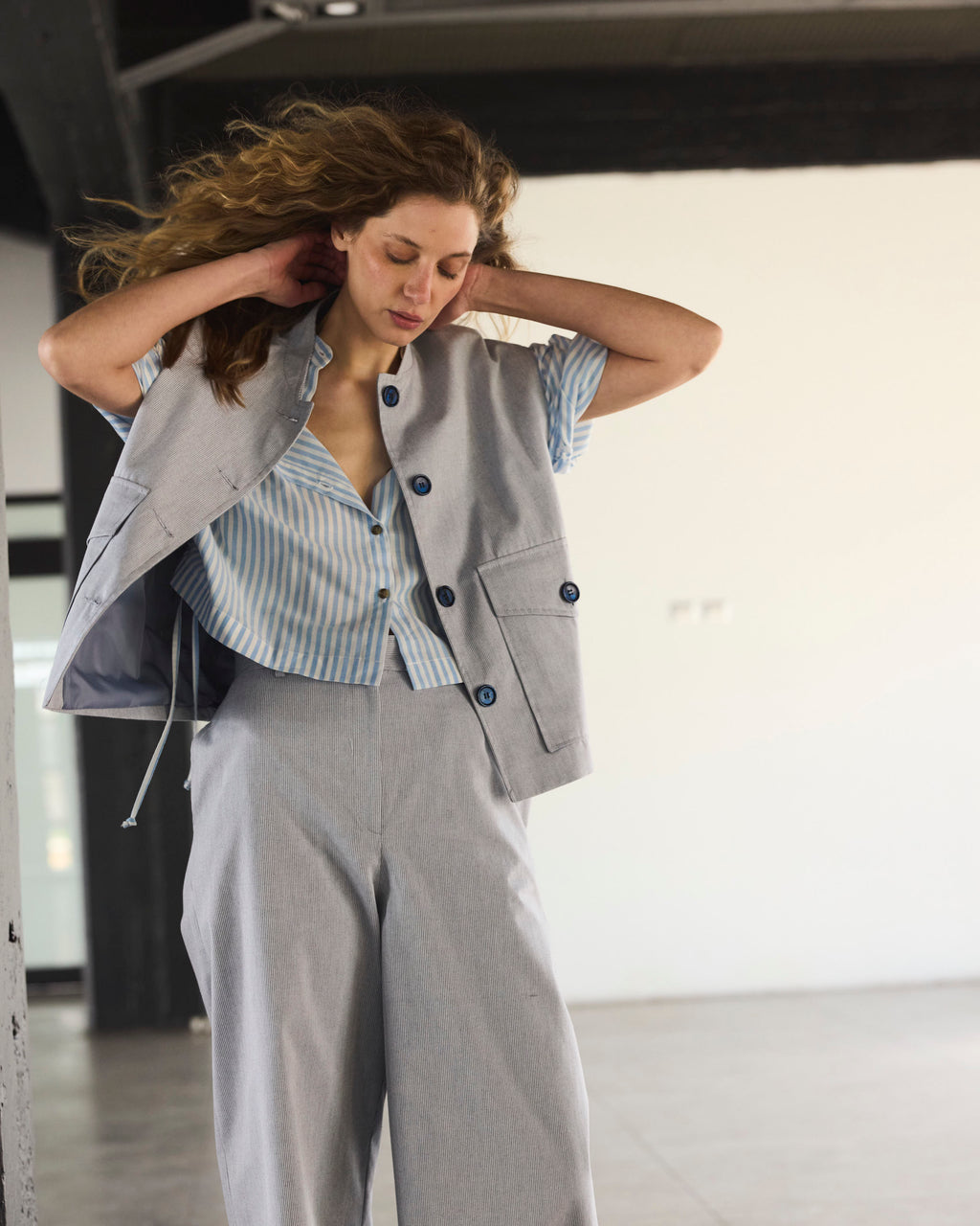 Pantalón Espoir 100% Algodón Listado Azul