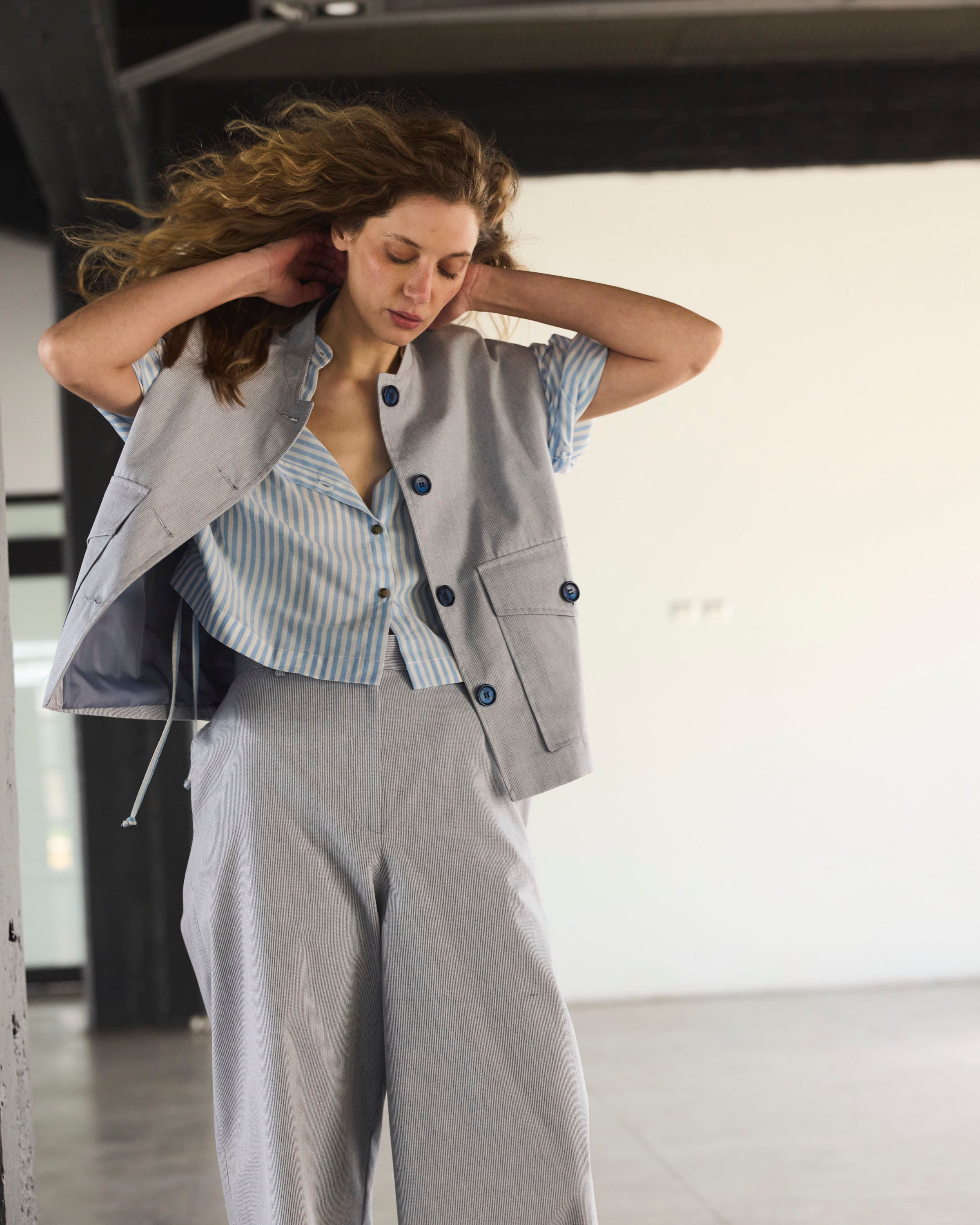 Pantalón Espoir 100% Algodón Listado Azul