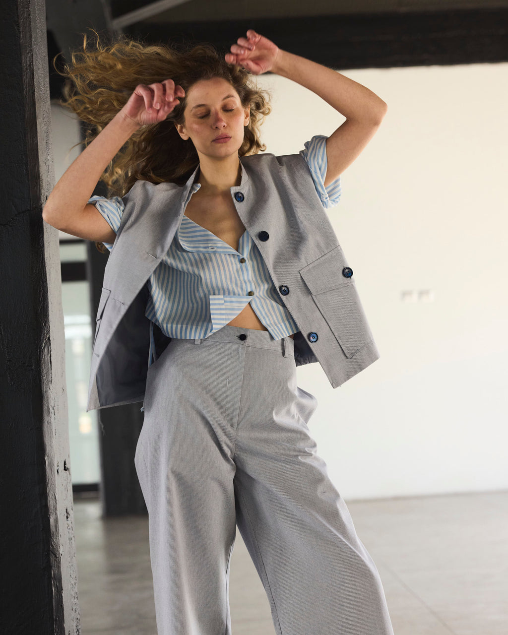 Pantalón Espoir 100% Algodón Listado Azul