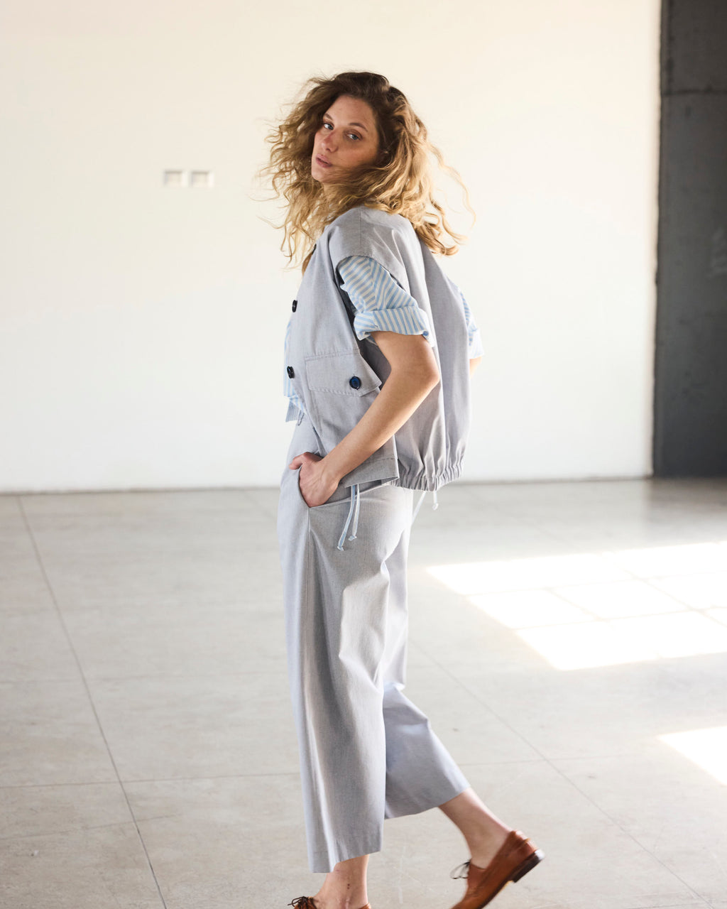 Pantalón Espoir 100% Algodón Listado Azul