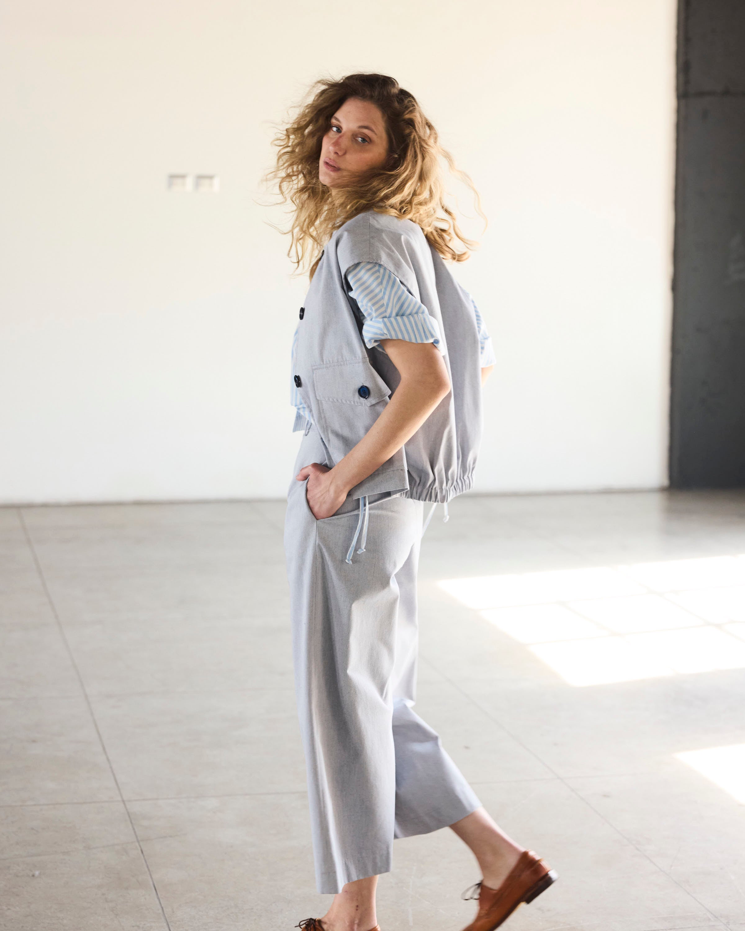 Pantalón Espoir 100% Algodón Listado Azul