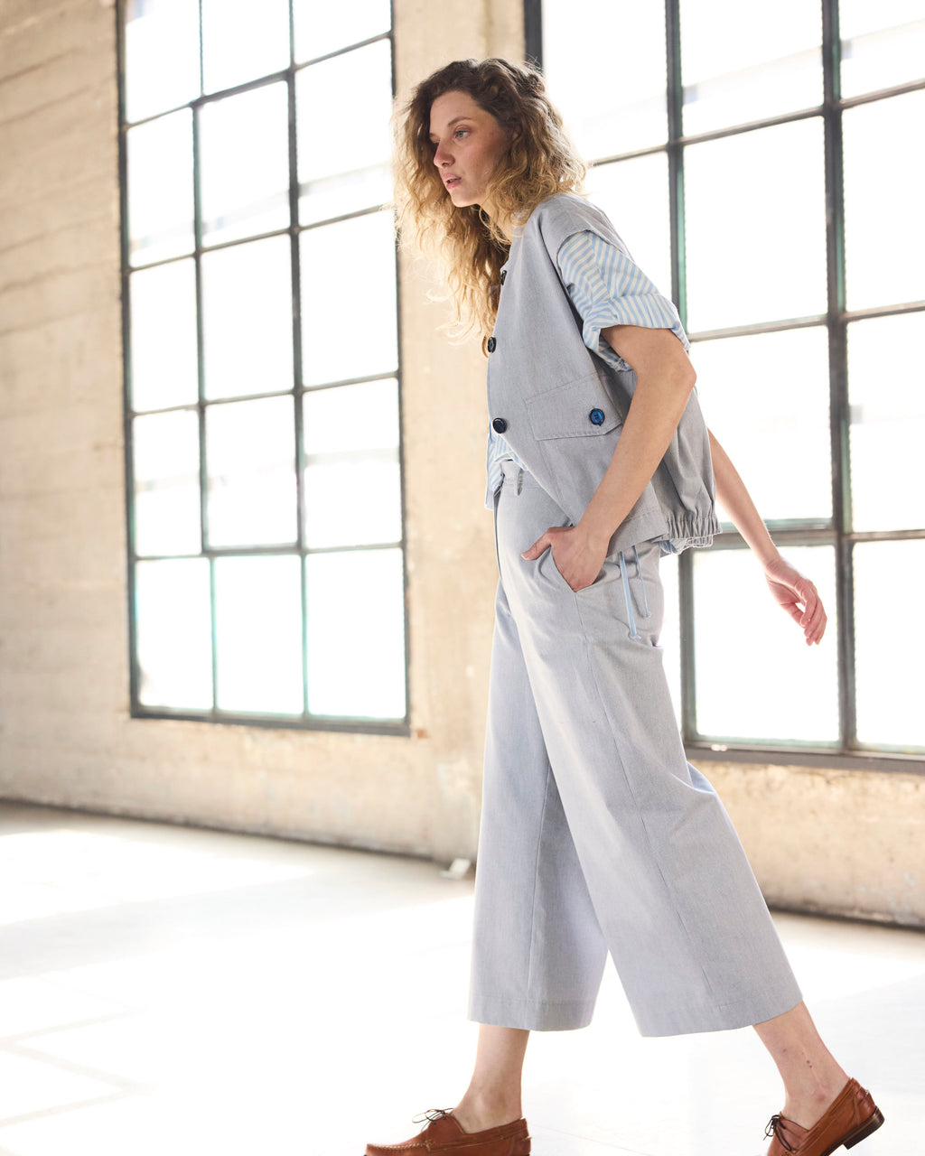 Pantalón Espoir 100% Algodón Listado Azul