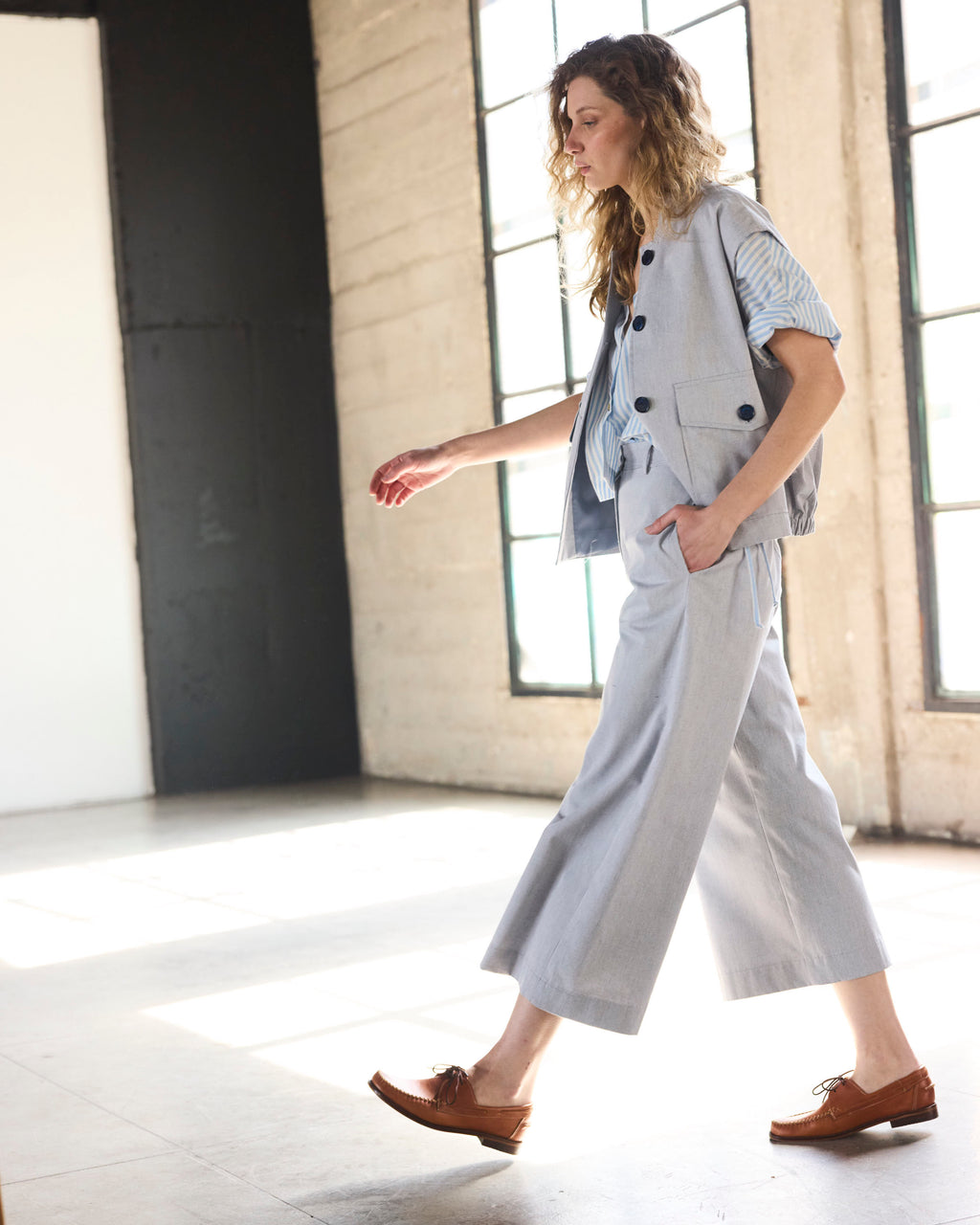 Pantalón Espoir 100% Algodón Listado Azul