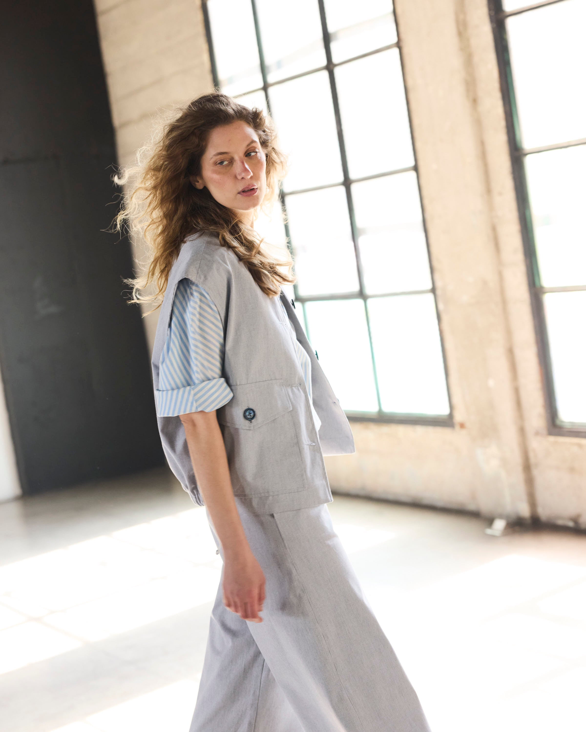 Pantalón Espoir 100% Algodón Listado Azul