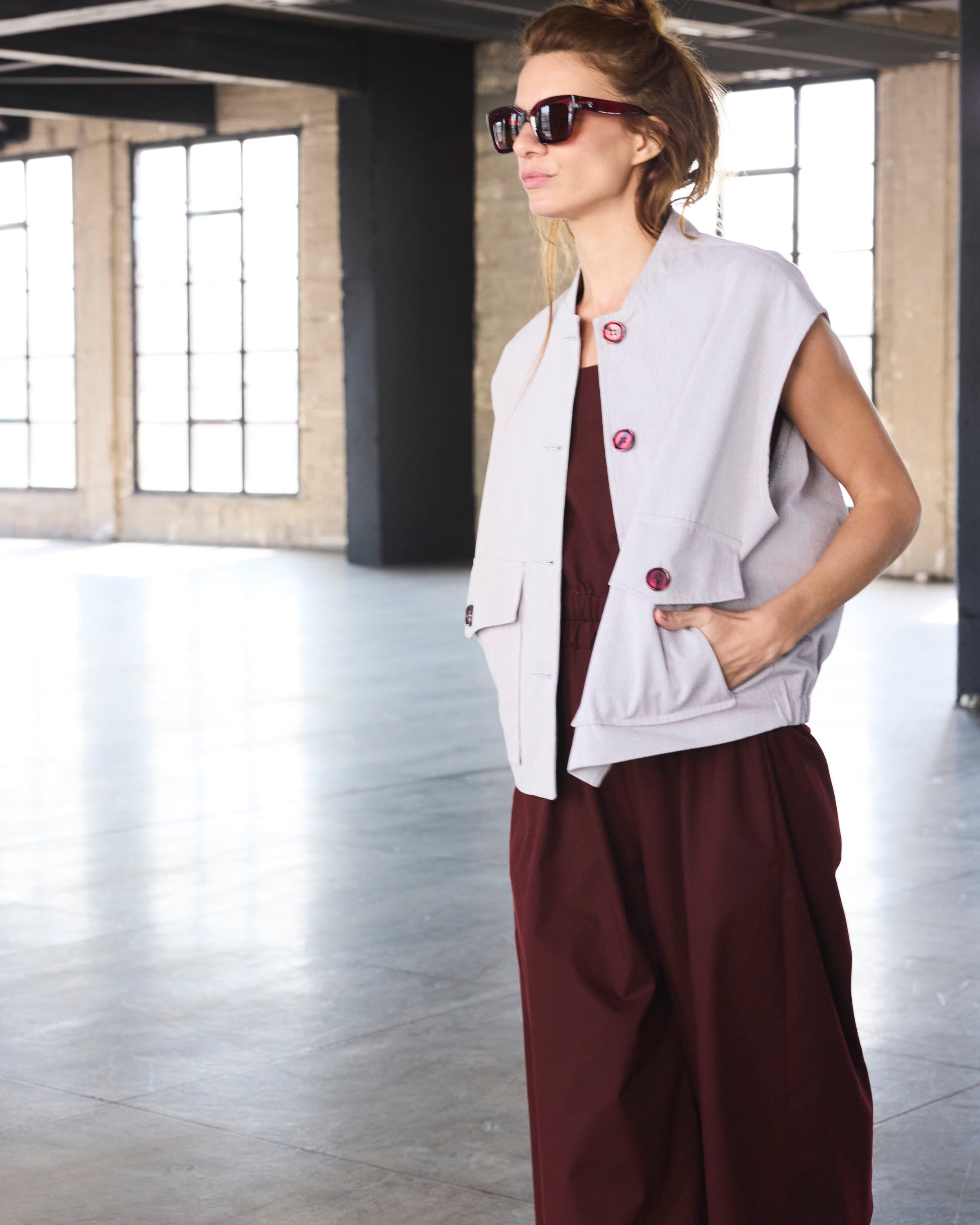 Gilet Dragonnier  100% algodón Listado Burdeo