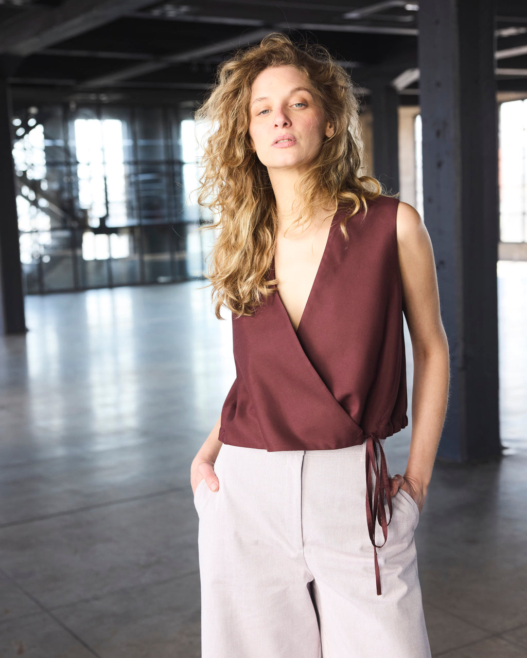 Pantalón Espoir 100% Algodón Listado Burdeo