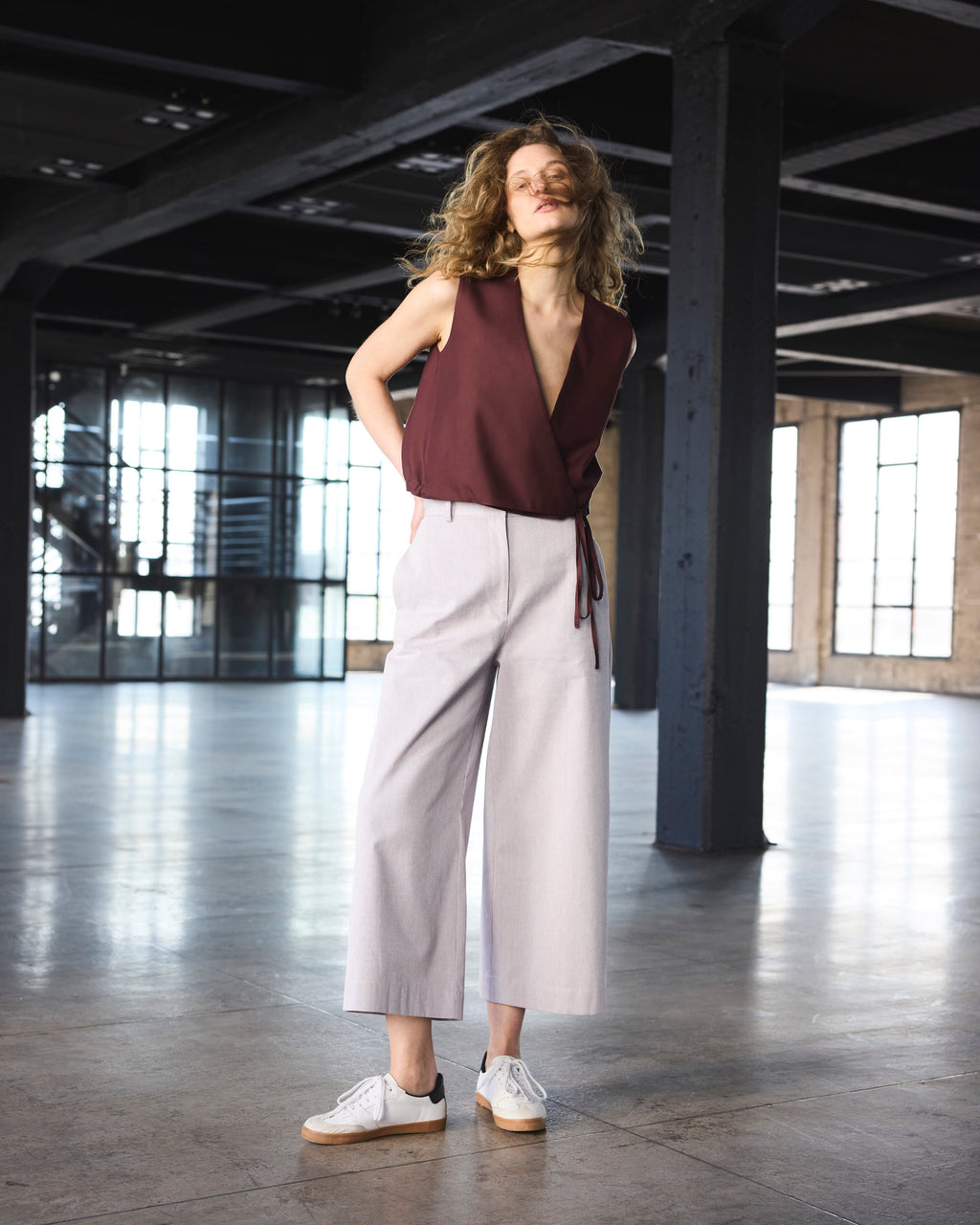 Pantalón Espoir 100% Algodón Listado Burdeo