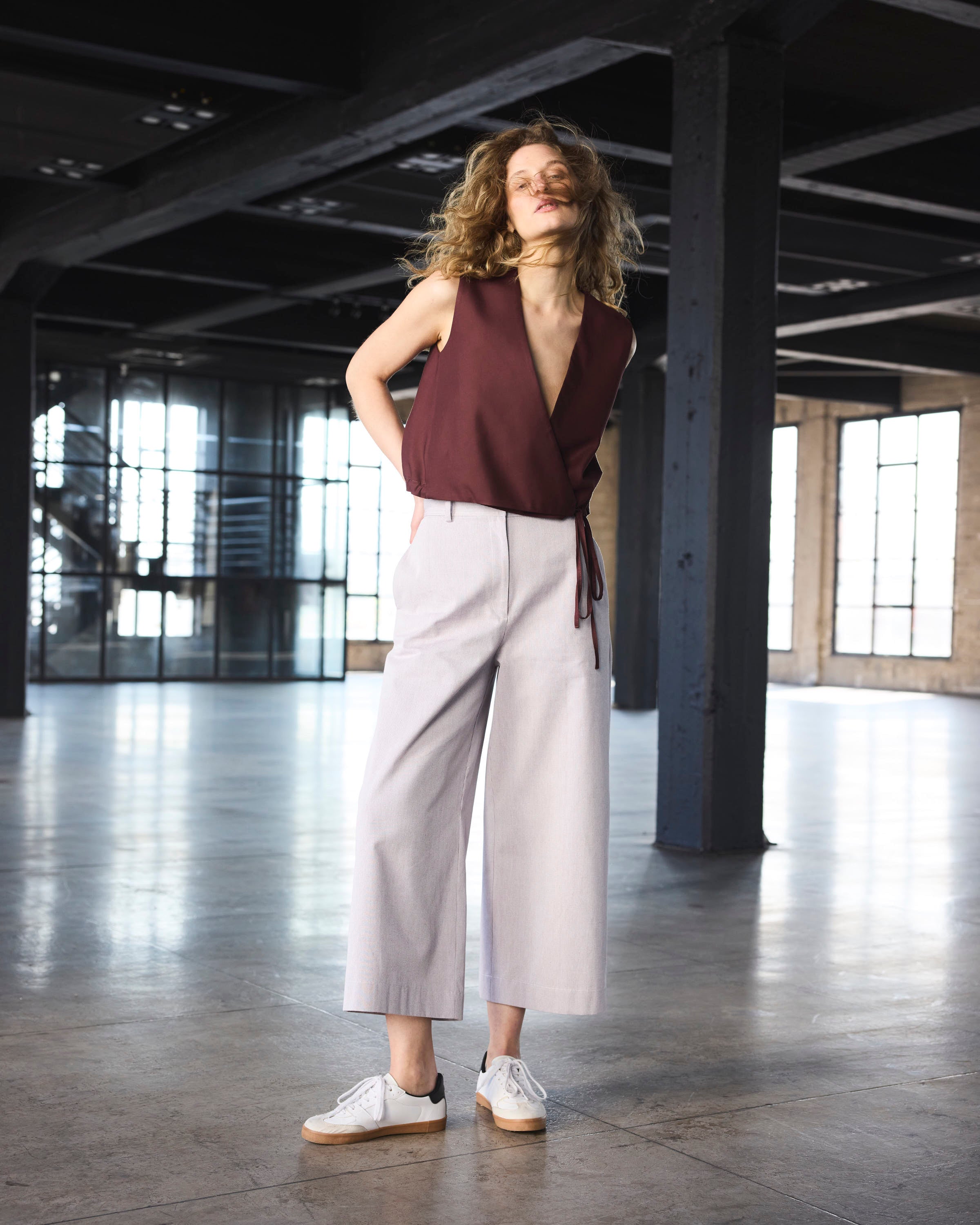 Pantalón Espoir 100% Algodón Listado Burdeo