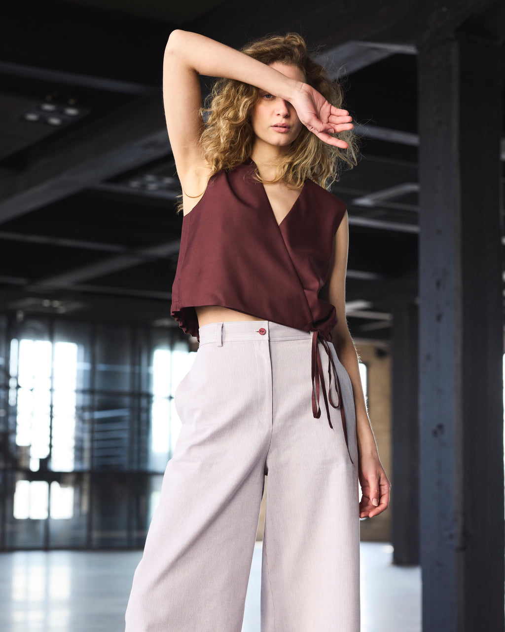 Pantalón Espoir 100% Algodón Listado Burdeo