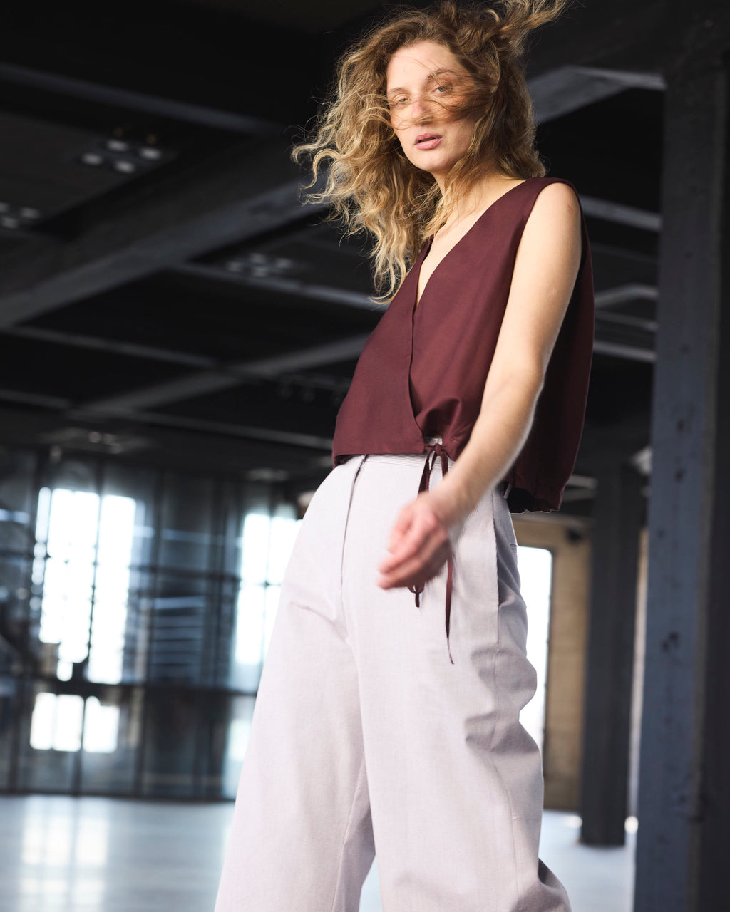 Pantalón Espoir 100% Algodón Listado Burdeo