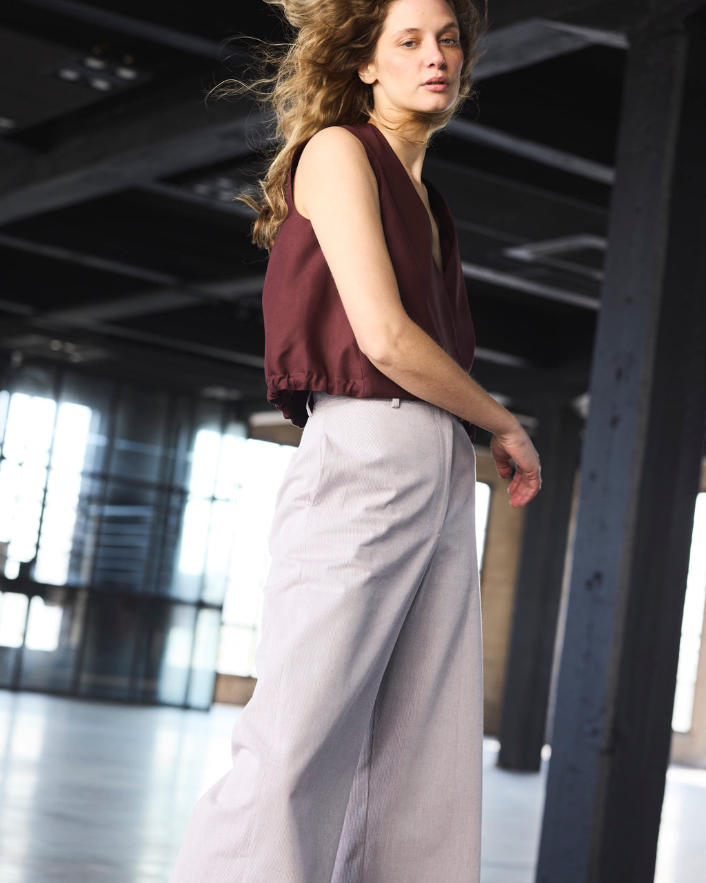 Pantalón Espoir 100% Algodón Listado Burdeo