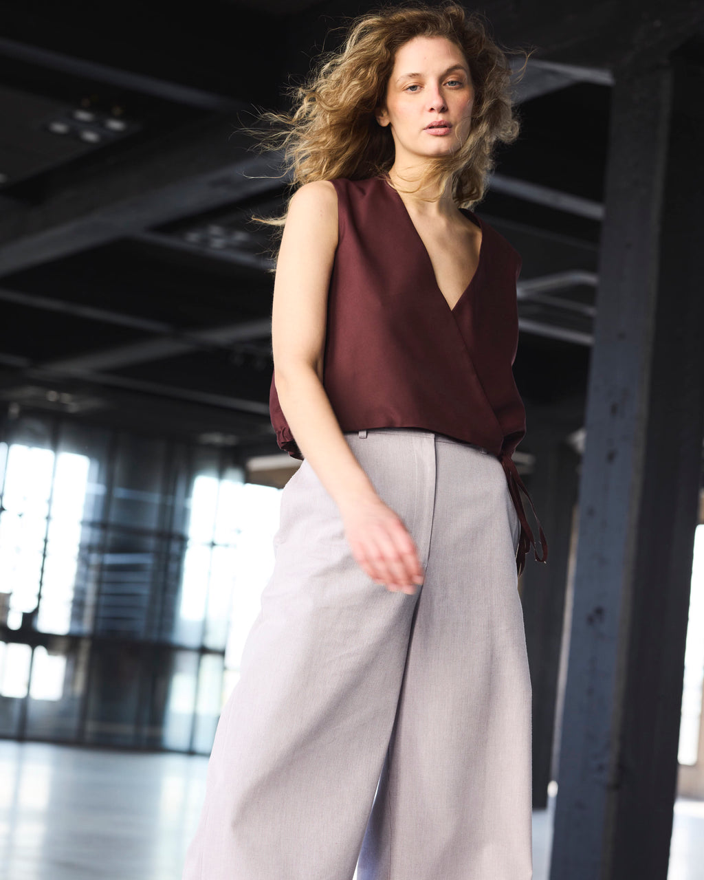 Pantalón Espoir 100% Algodón Listado Burdeo