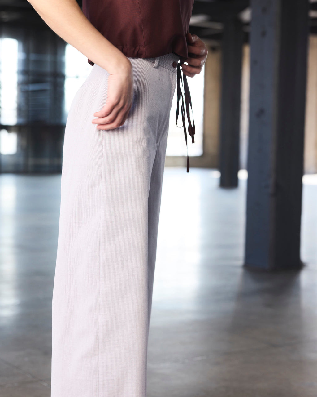 Pantalón Espoir 100% Algodón Listado Burdeo