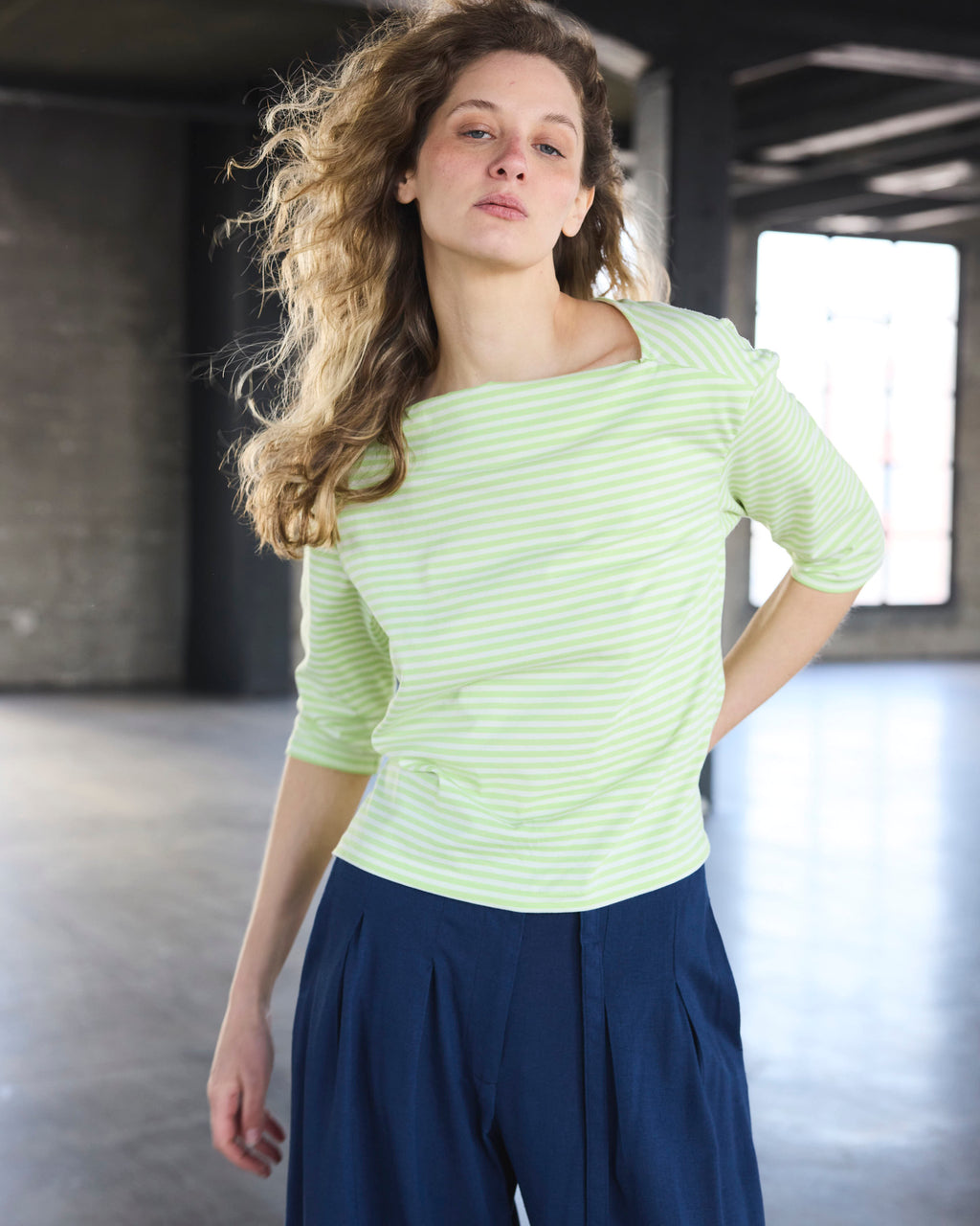 Polera 3/4 Enracinee Listada Verde