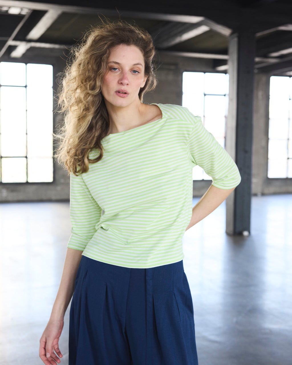 Polera 3/4 Enracinee Listada Verde