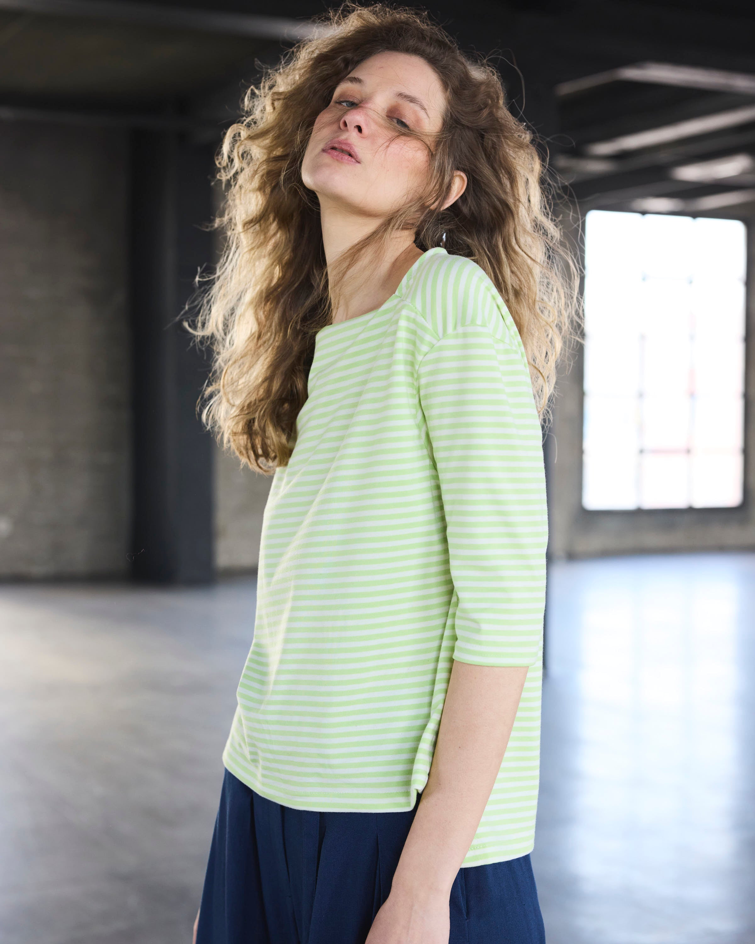 Polera 3/4 Enracinee Listada Verde