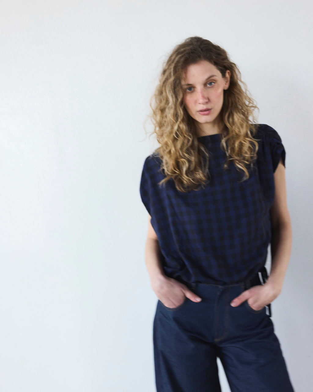 Top Drapeado Eclat Escocés Azul