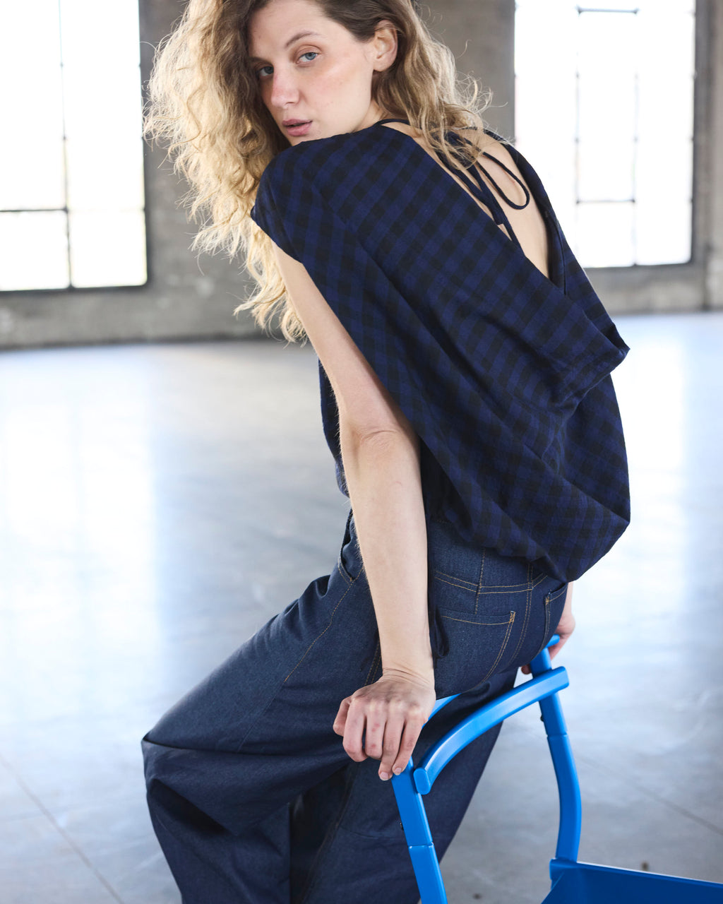 Top Drapeado Eclat Escocés Azul