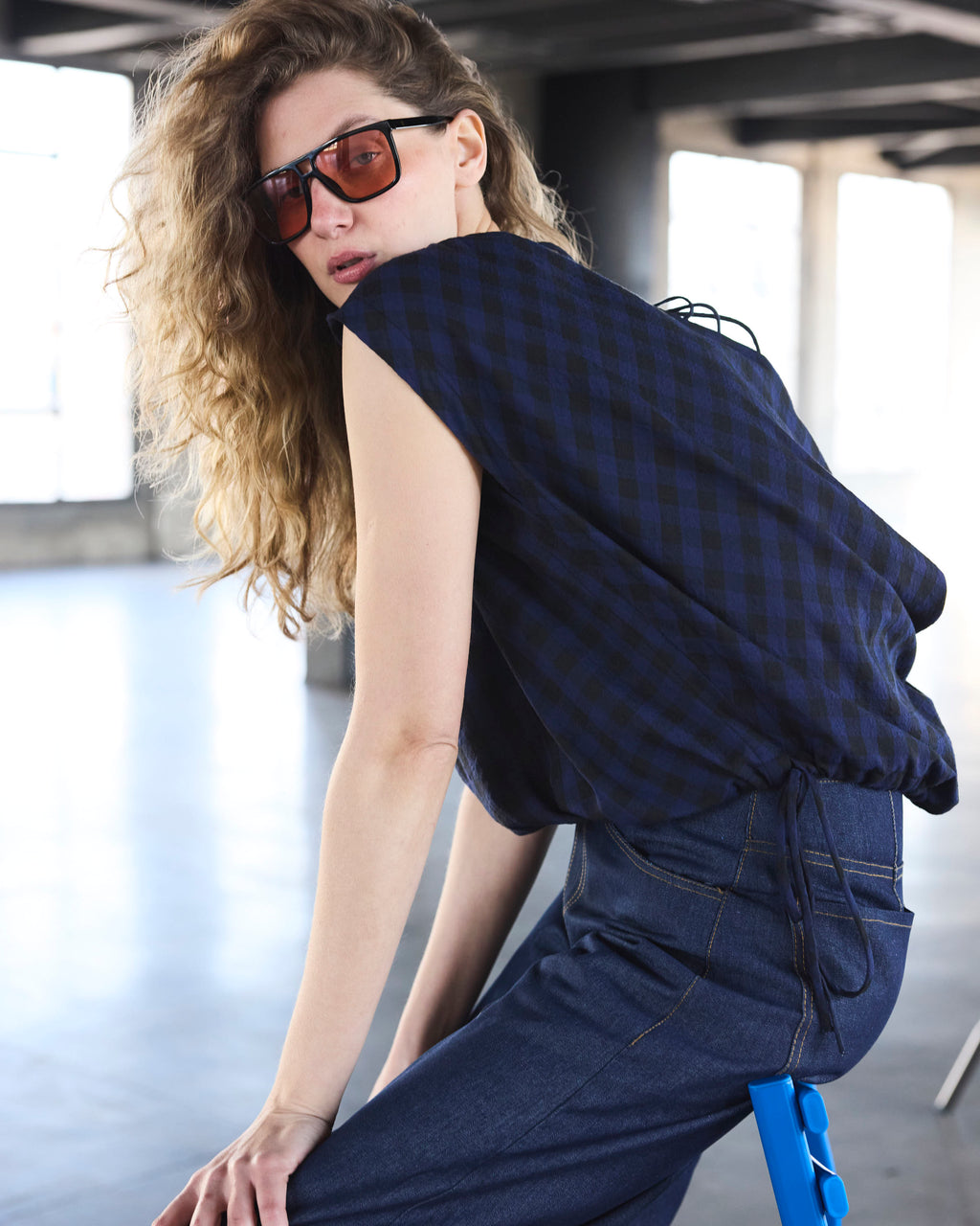 Top Drapeado Eclat Escocés Azul