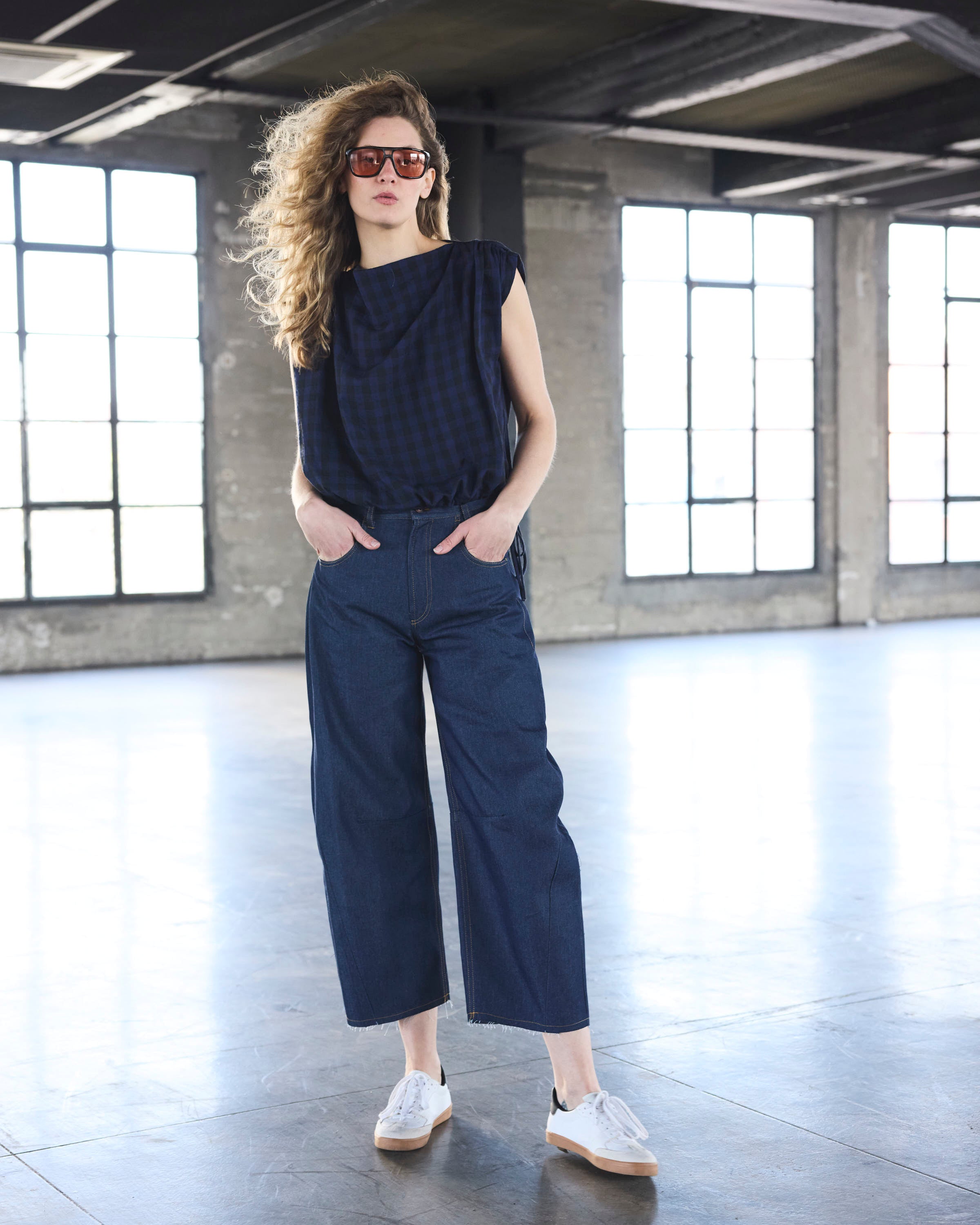 Top Drapeado Eclat Escocés Azul