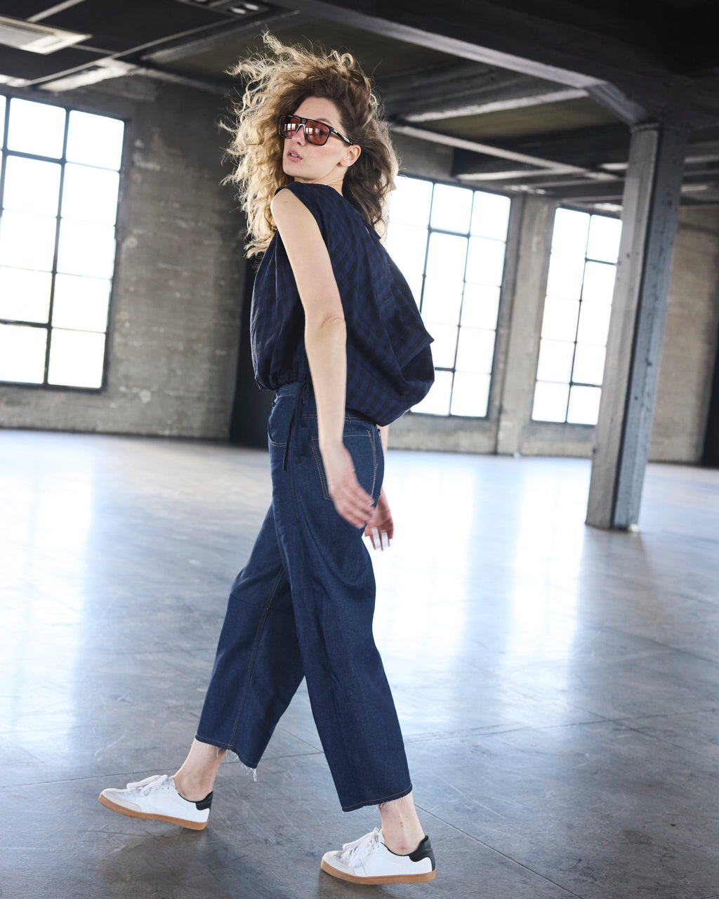 Top Drapeado Eclat Escocés Azul