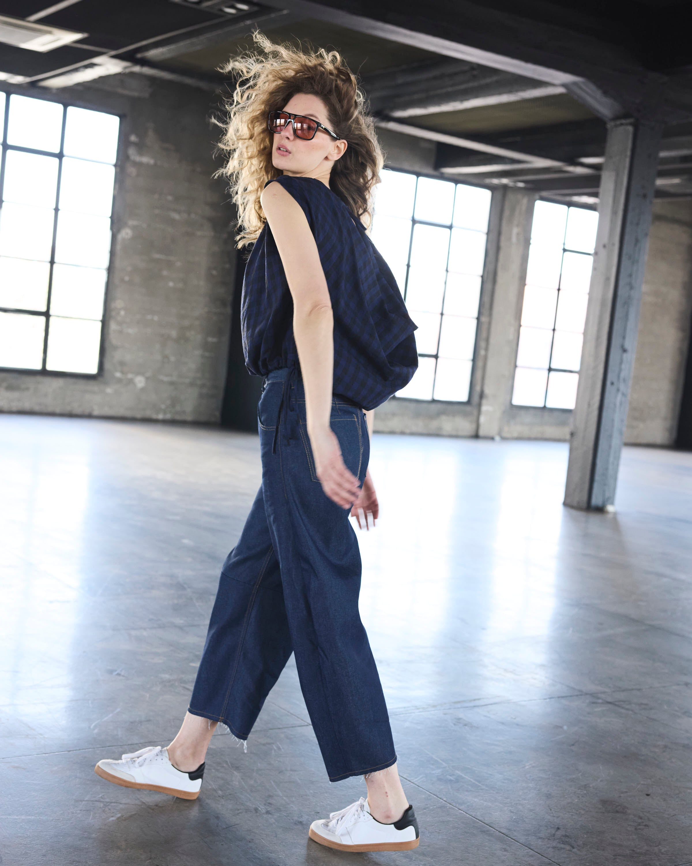 Top Drapeado Eclat Escocés Azul