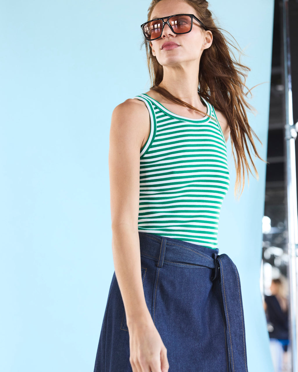 Polera Arkana Algodón Listada Verde Blanco