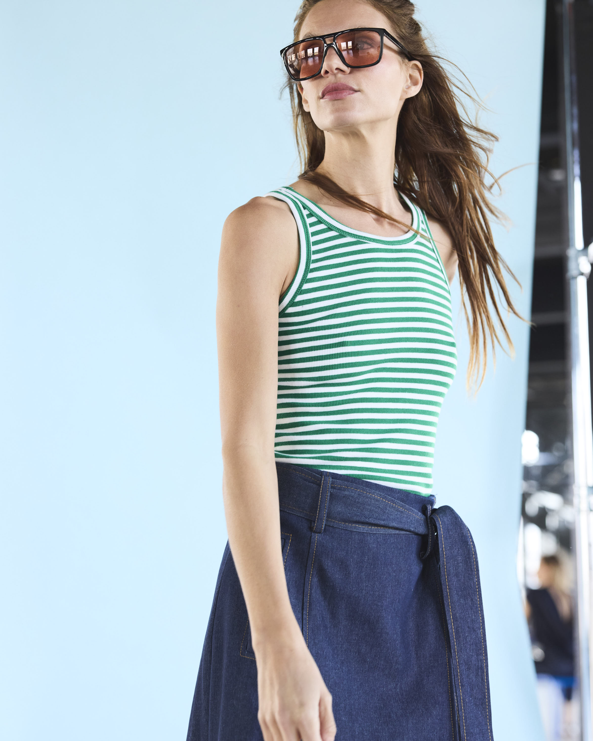 Polera Arkana Algodón Listada Verde Blanco