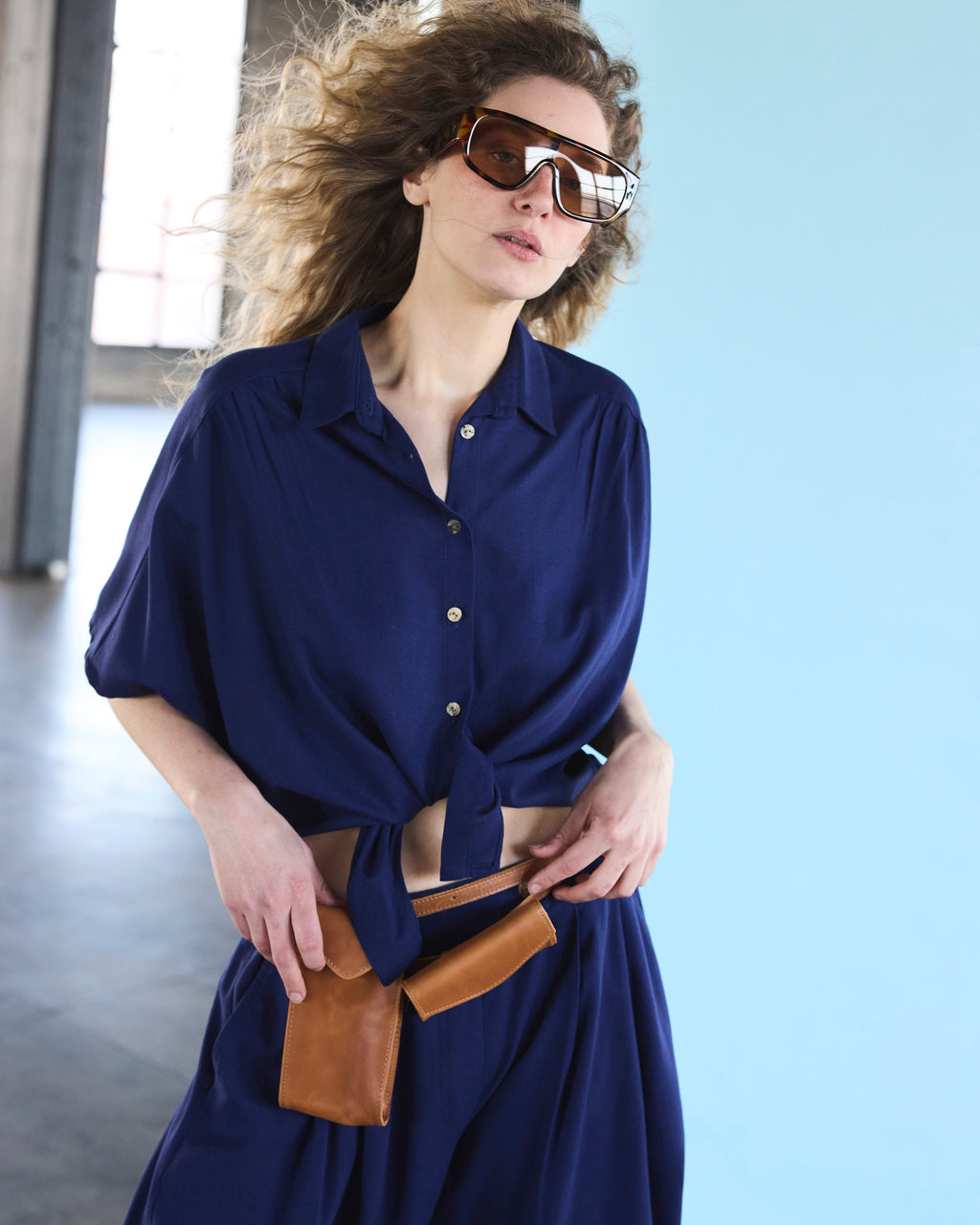 Blusa Nudo Rebelle Lino Azul