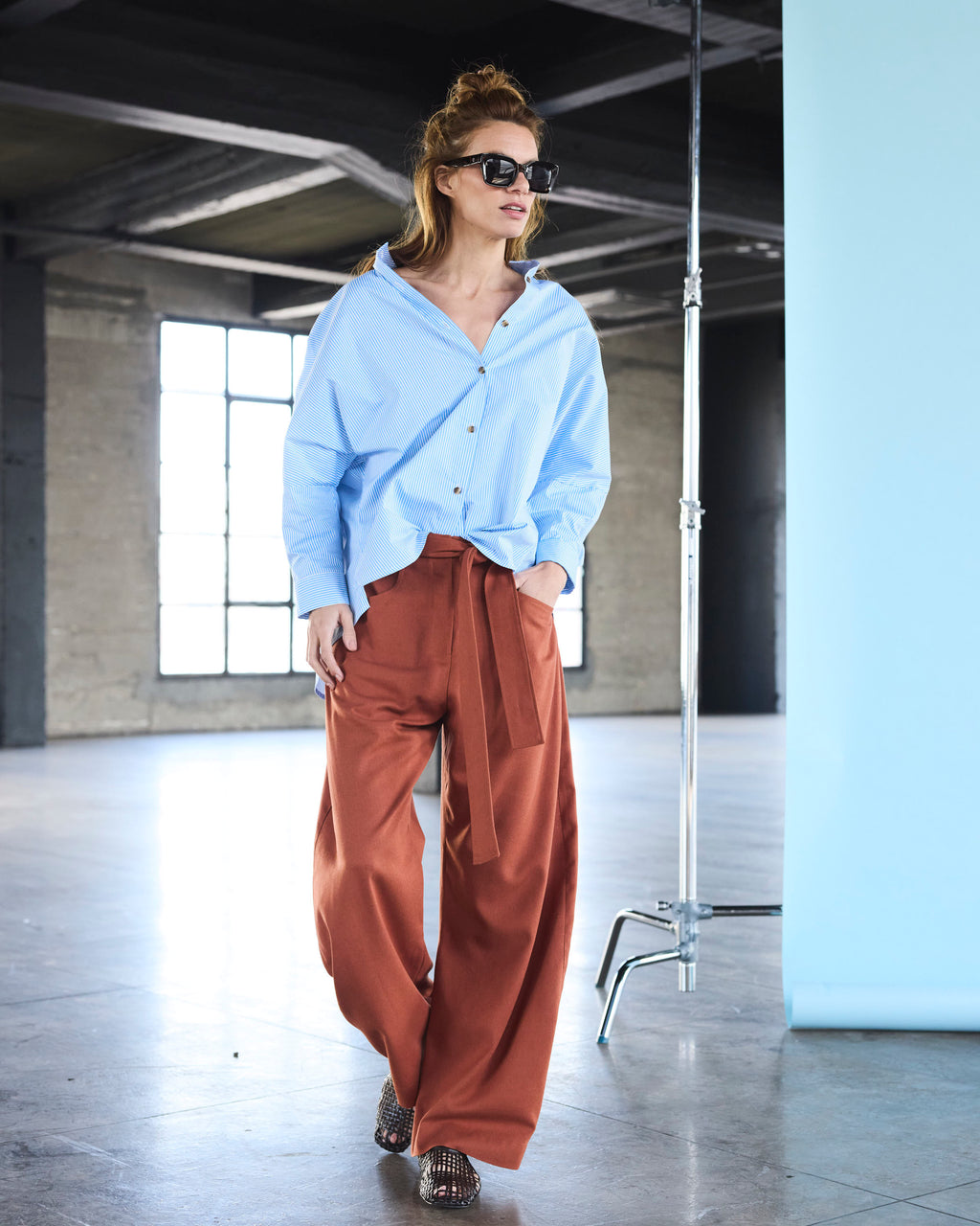 Blusa Heroine Algodón Listada Celeste