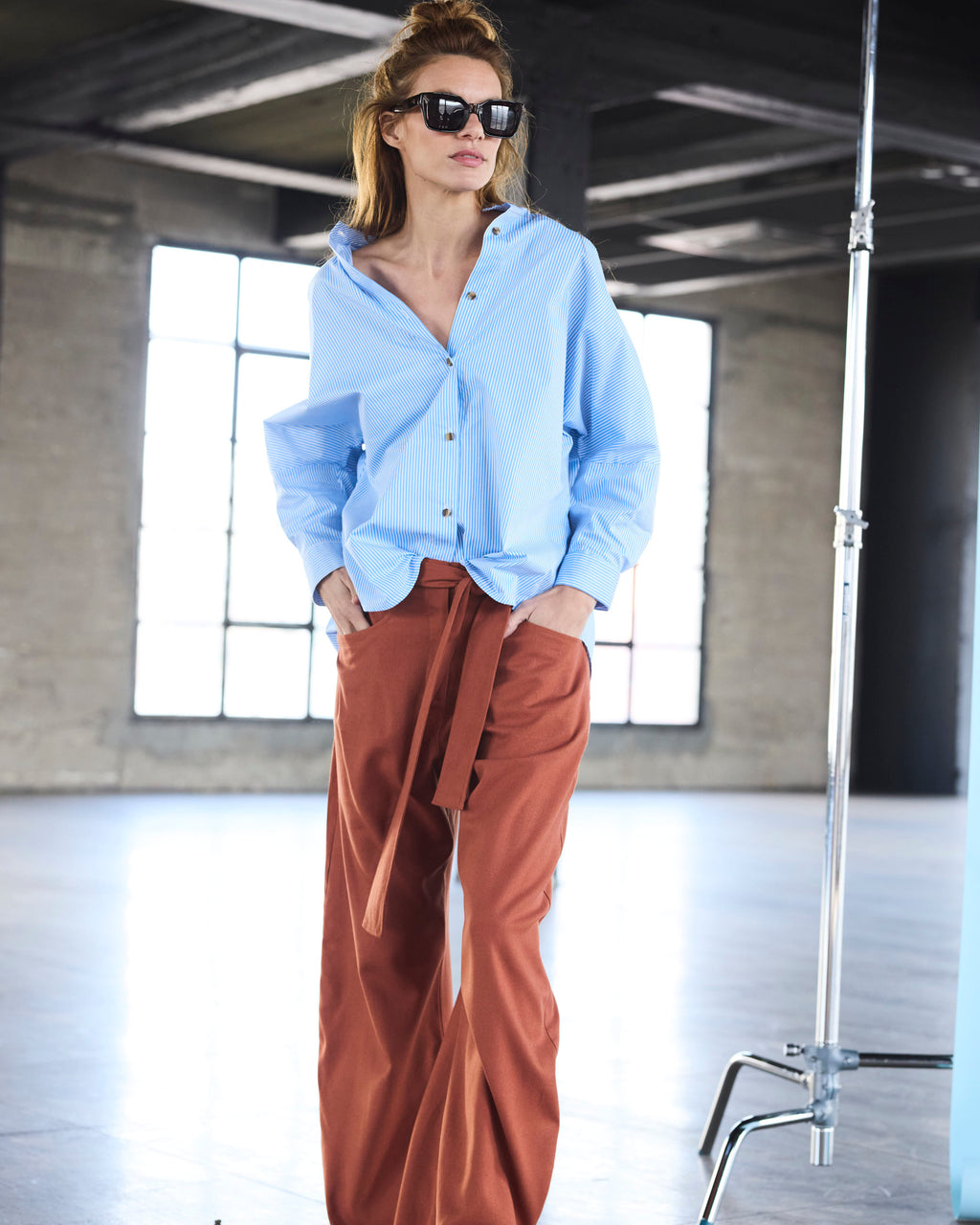 Blusa Heroine Algodón Listada Celeste