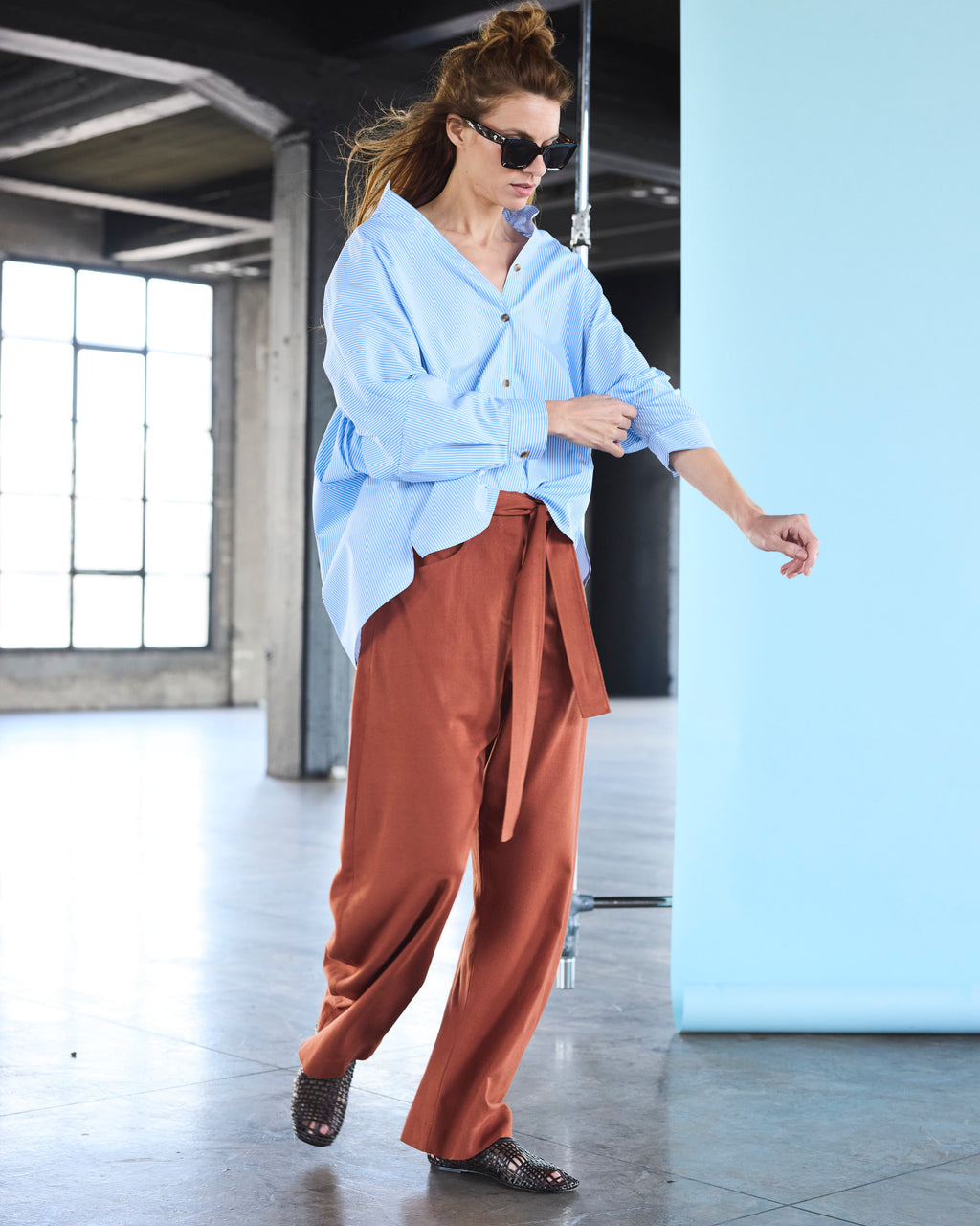 Blusa Heroine Algodón Listada Celeste