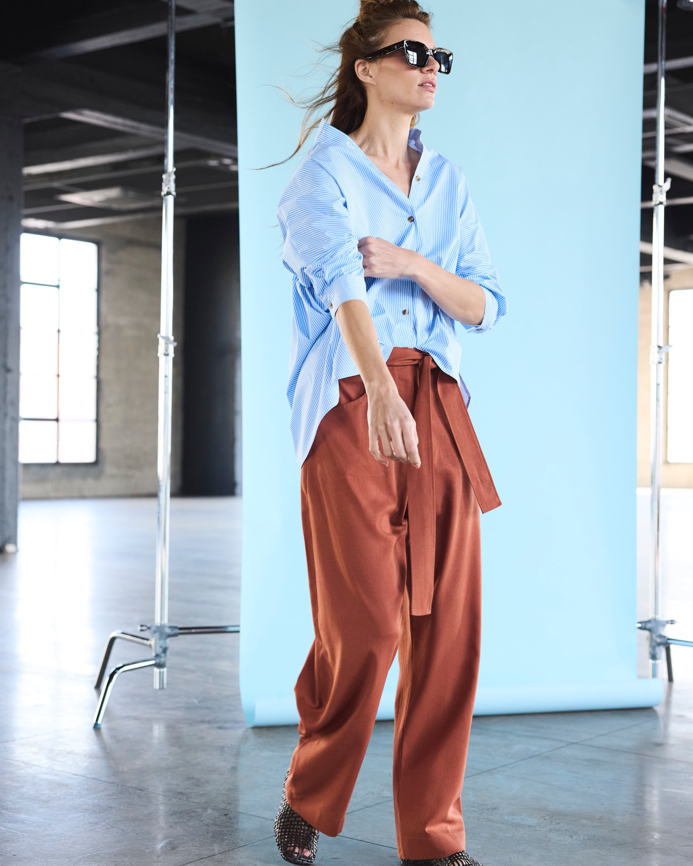 Blusa Heroine Algodón Listada Celeste