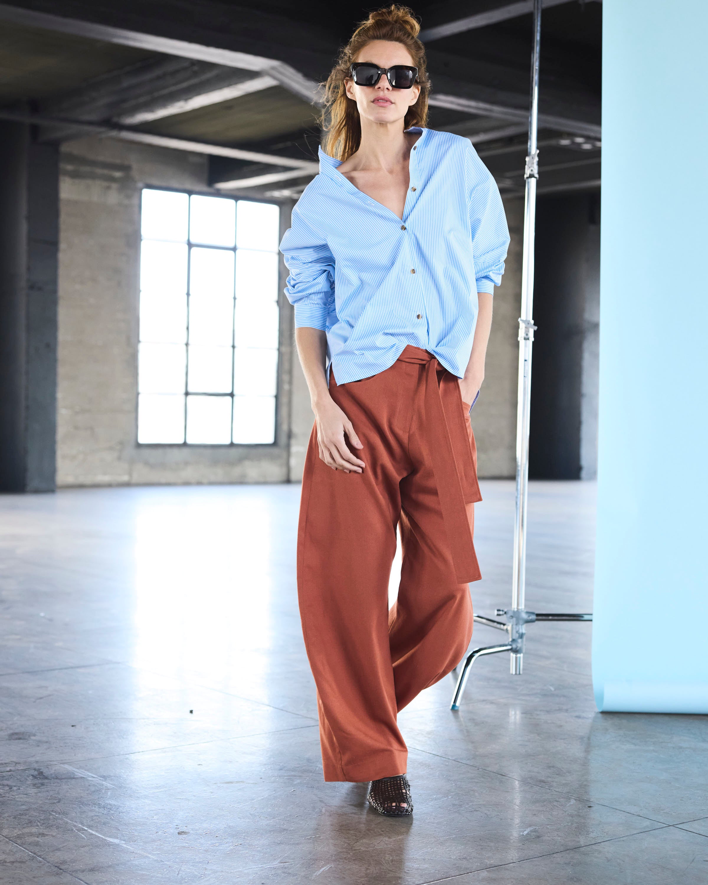 Blusa Heroine Algodón Listada Celeste