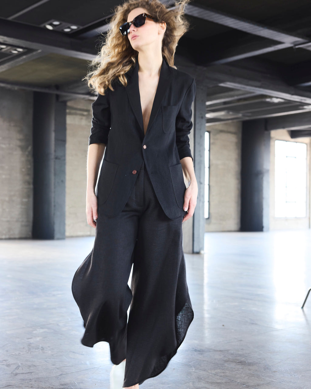 Pantalón Globo Solide Lino Negro