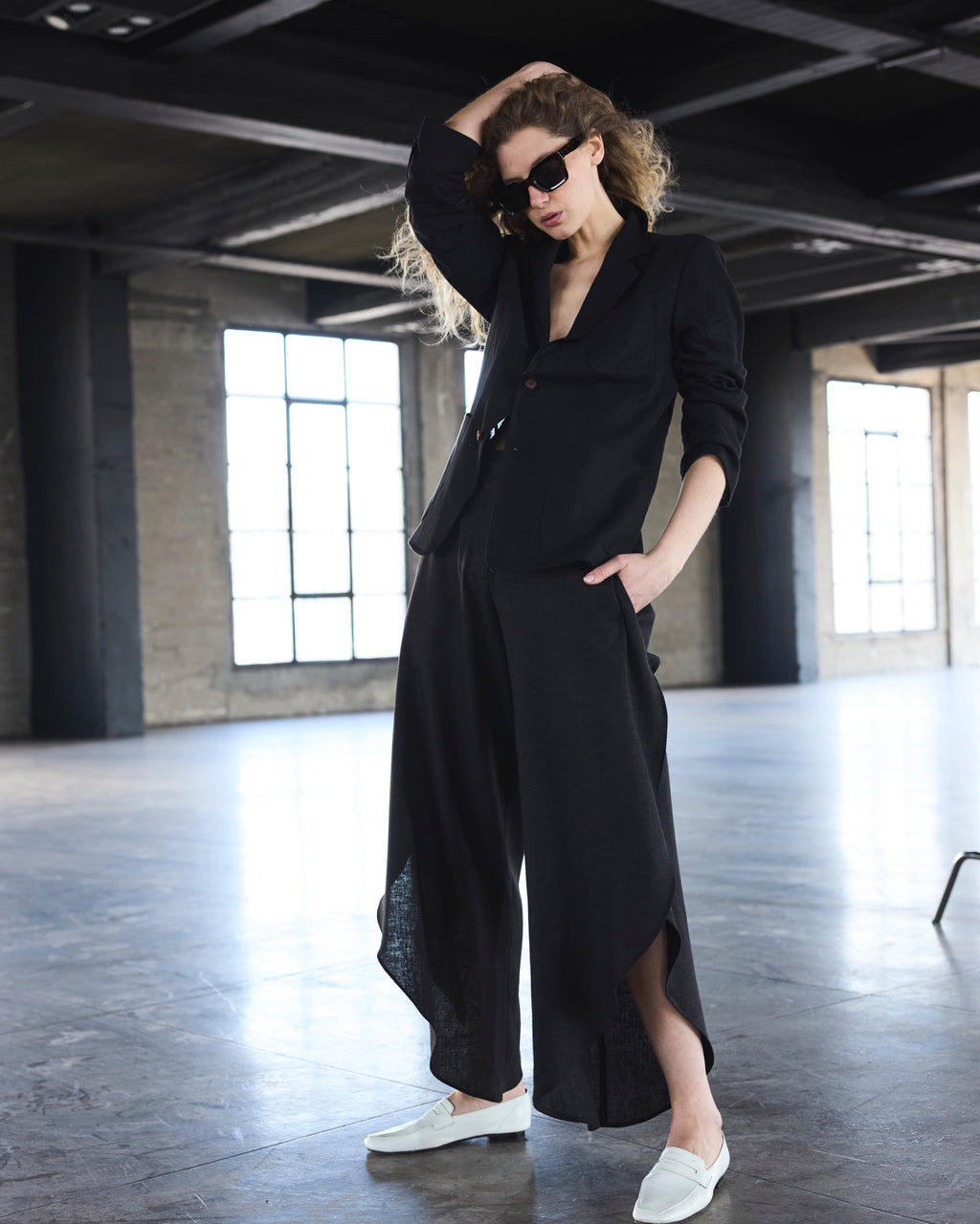 Pantalón Globo Solide Lino Negro