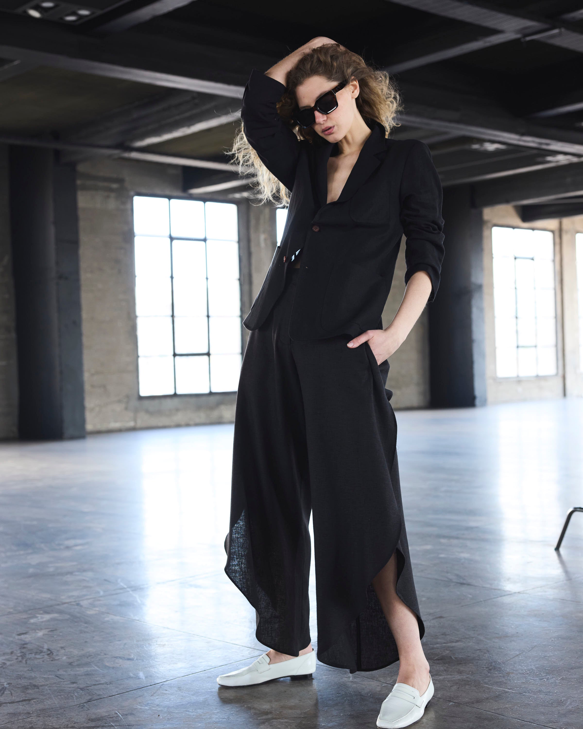 Pantalón Globo Solide Lino Negro