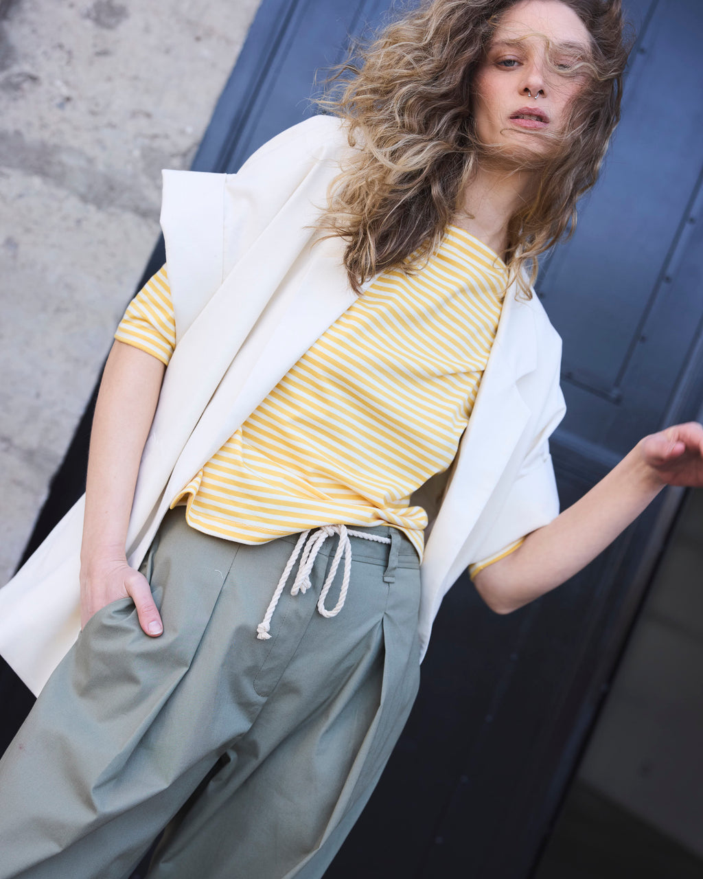 Polera 3/4 Enracinee Listada Amarilla