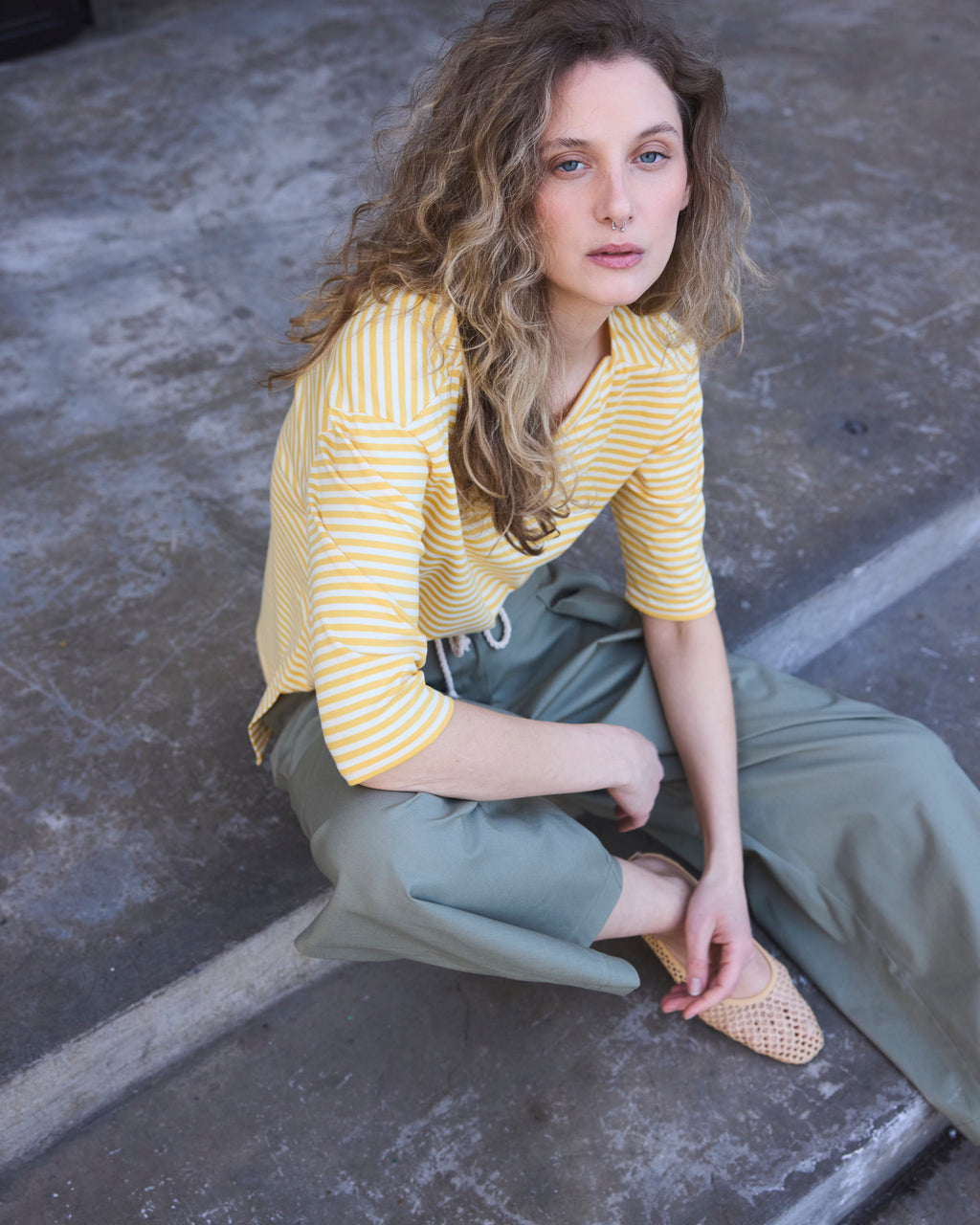 Polera 3/4 Enracinee Listada Amarilla