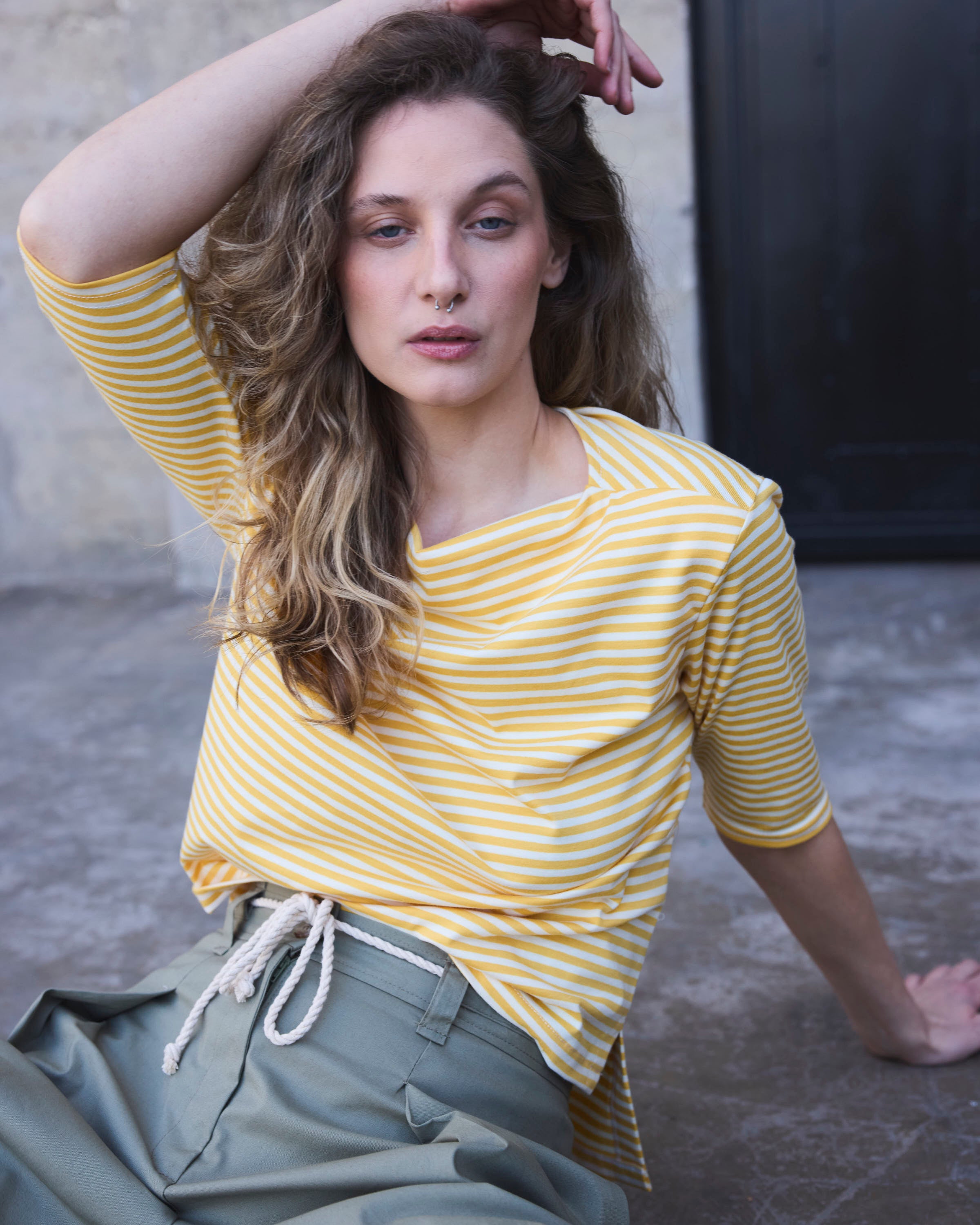 Polera 3/4 Enracinee Listada Amarilla