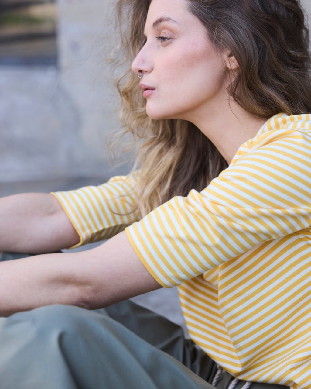 Polera 3/4 Enracinee Listada Amarilla