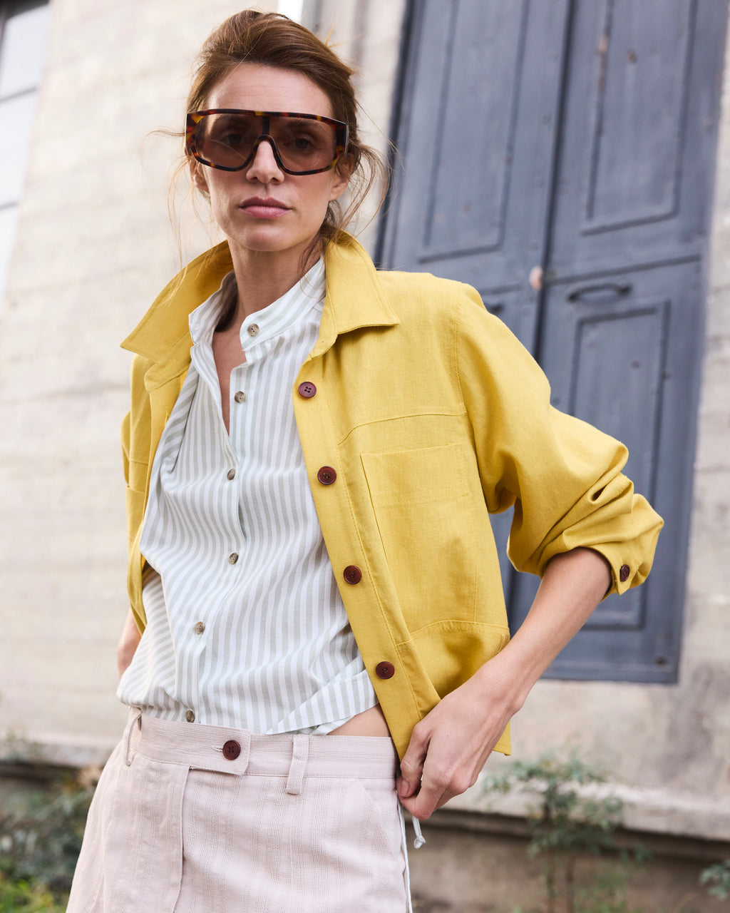 Blusa Reve 100% Algodón Listada Verde