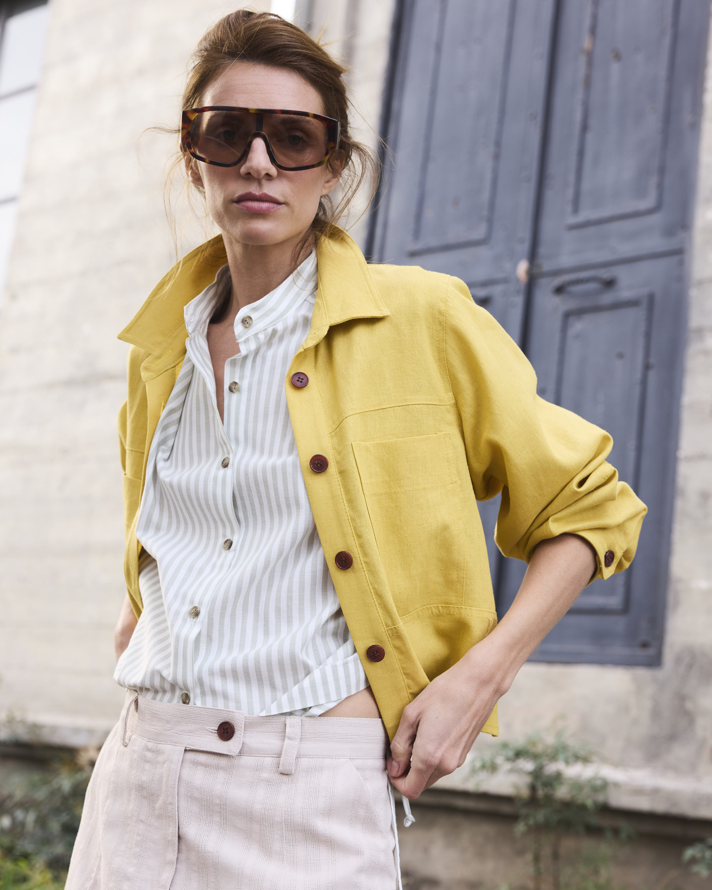 Blusa Reve 100% Algodón Listada Verde