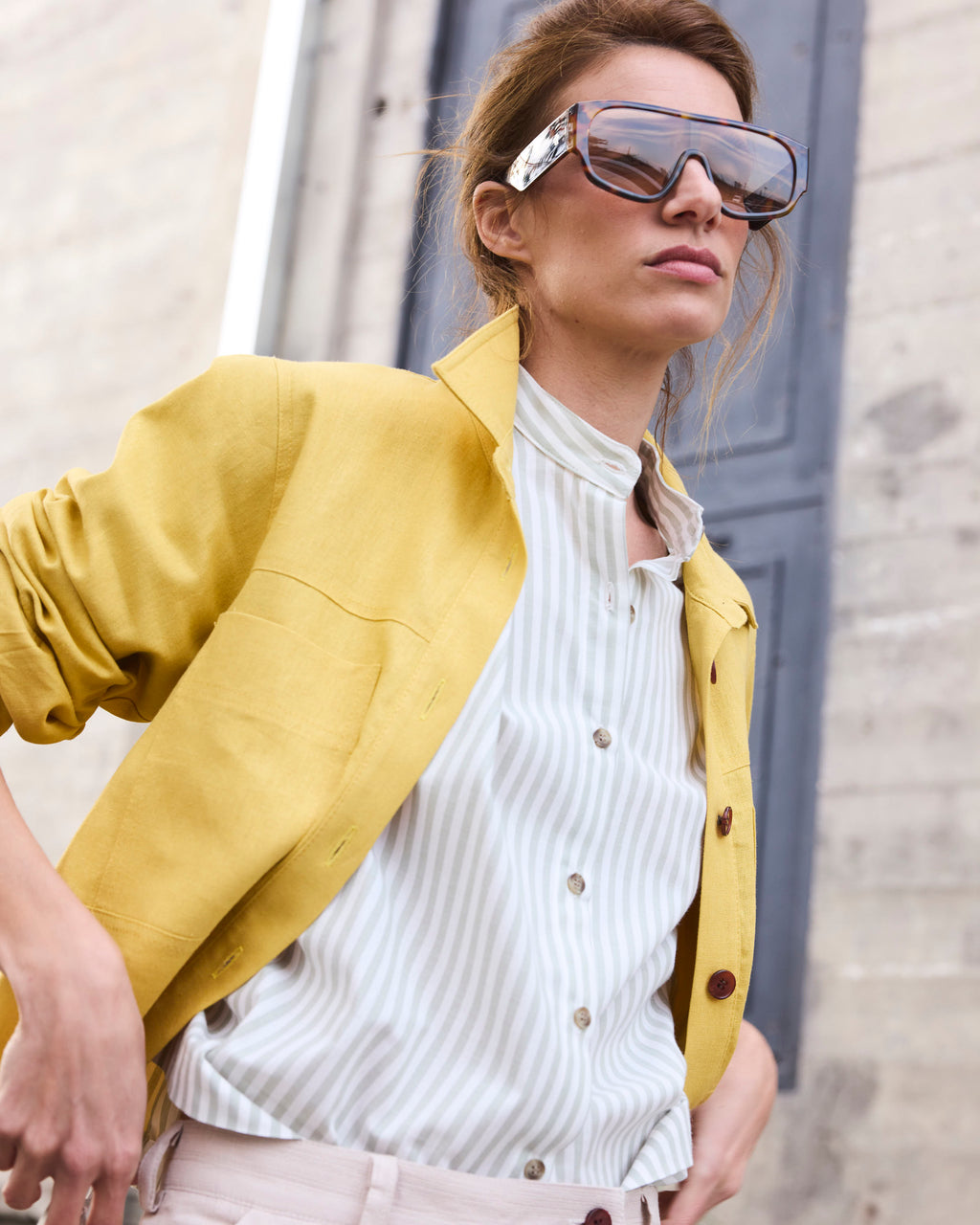 Blusa Reve 100% Algodón Listada Verde