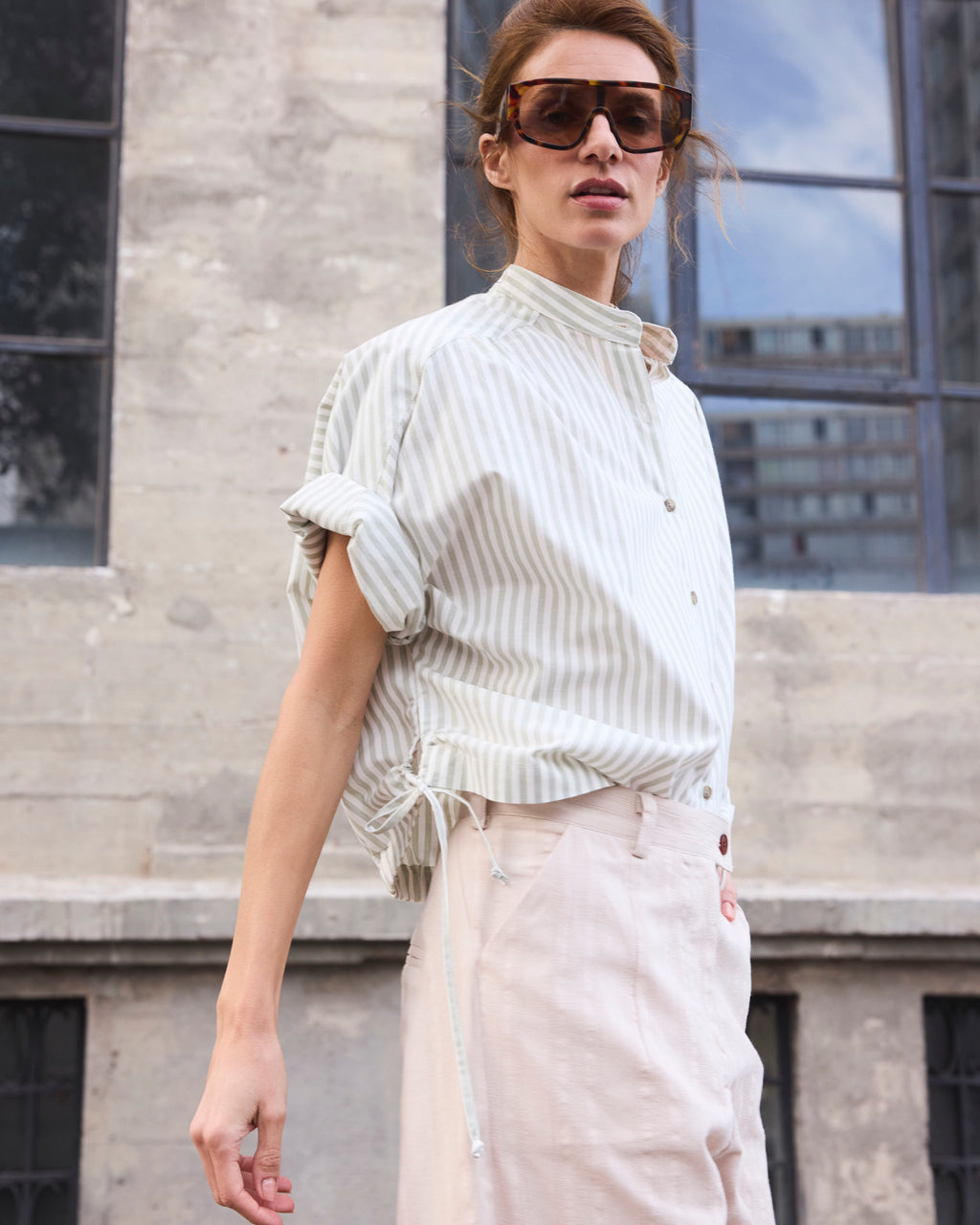 Blusa Reve 100% Algodón Listada Verde