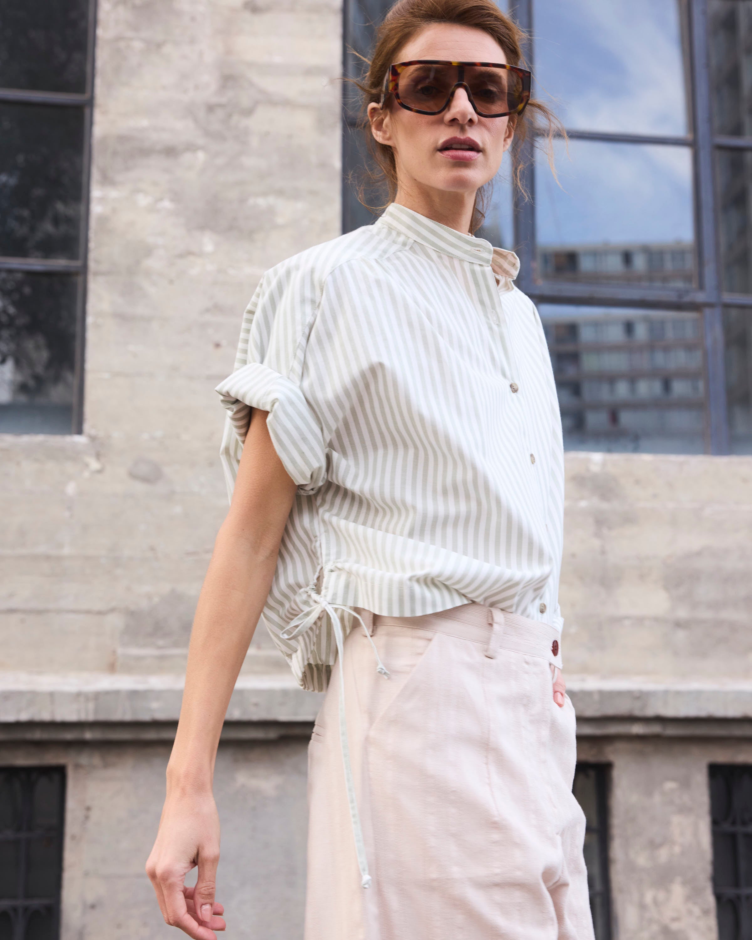 Blusa Reve 100% Algodón Listada Verde