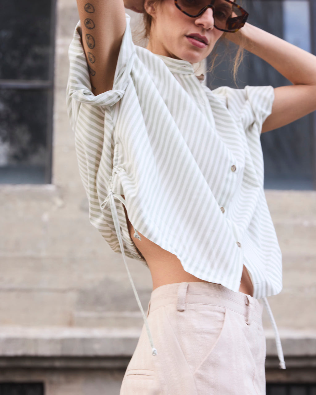 Blusa Reve 100% Algodón Listada Verde