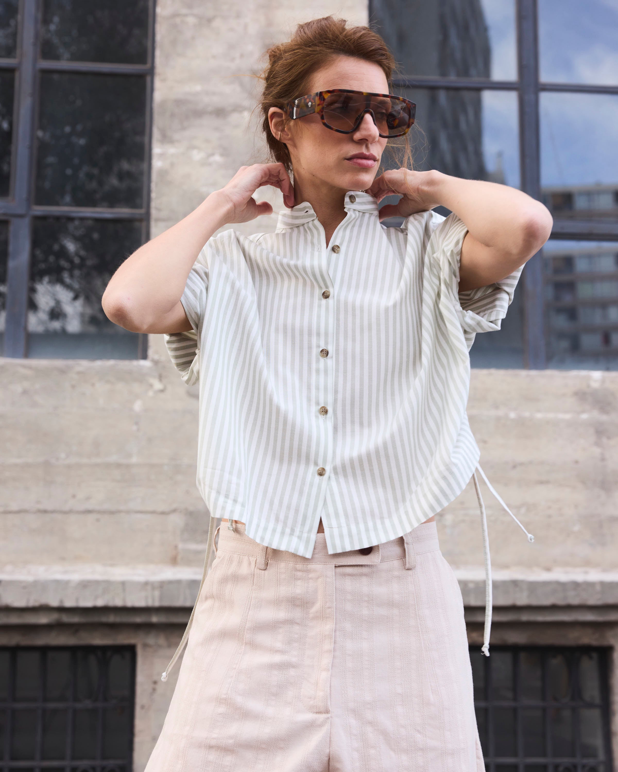 Blusa Reve 100% Algodón Listada Verde